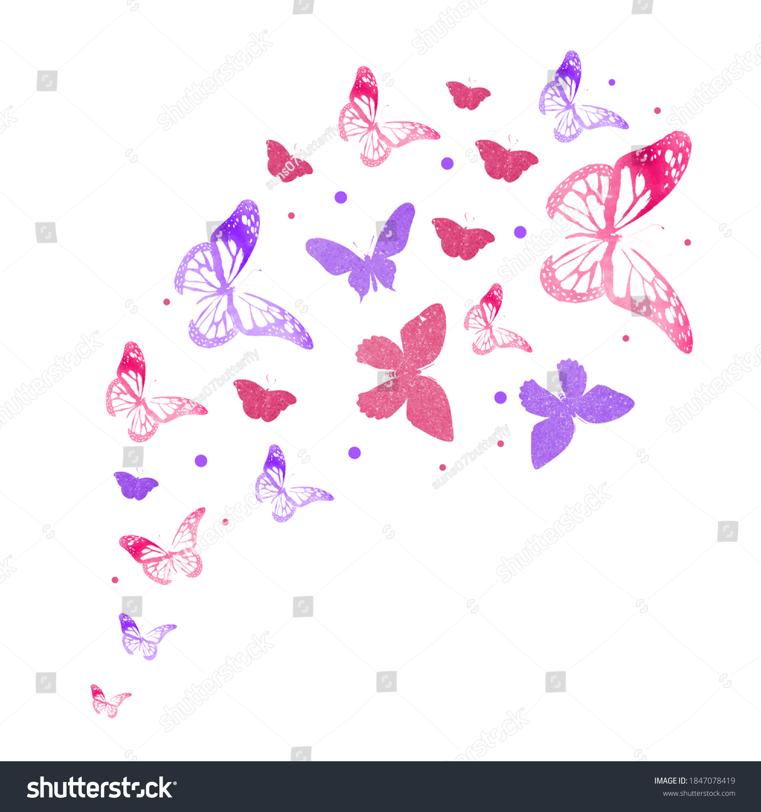 Flock Silhouette Butterflies On White Stock Illustration 1847078419 ...