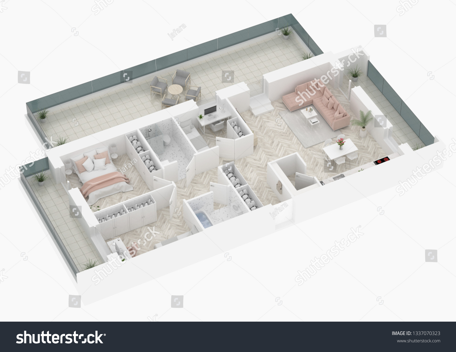 Floor Plan Home Top View 3d Stock Illustration 1337070323