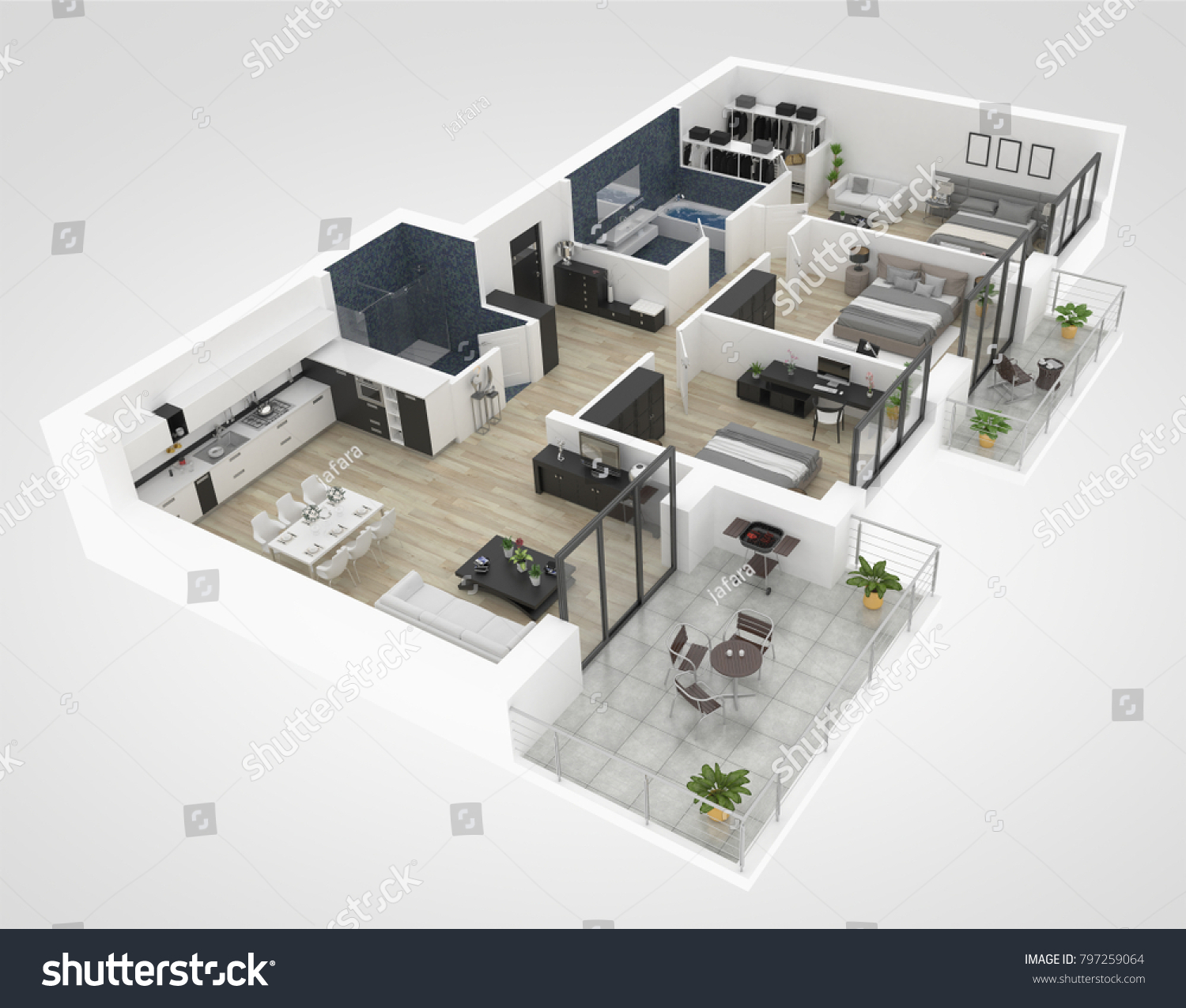 Floor Plan House Top View 3d Stock Illustration 797259064 | Shutterstock