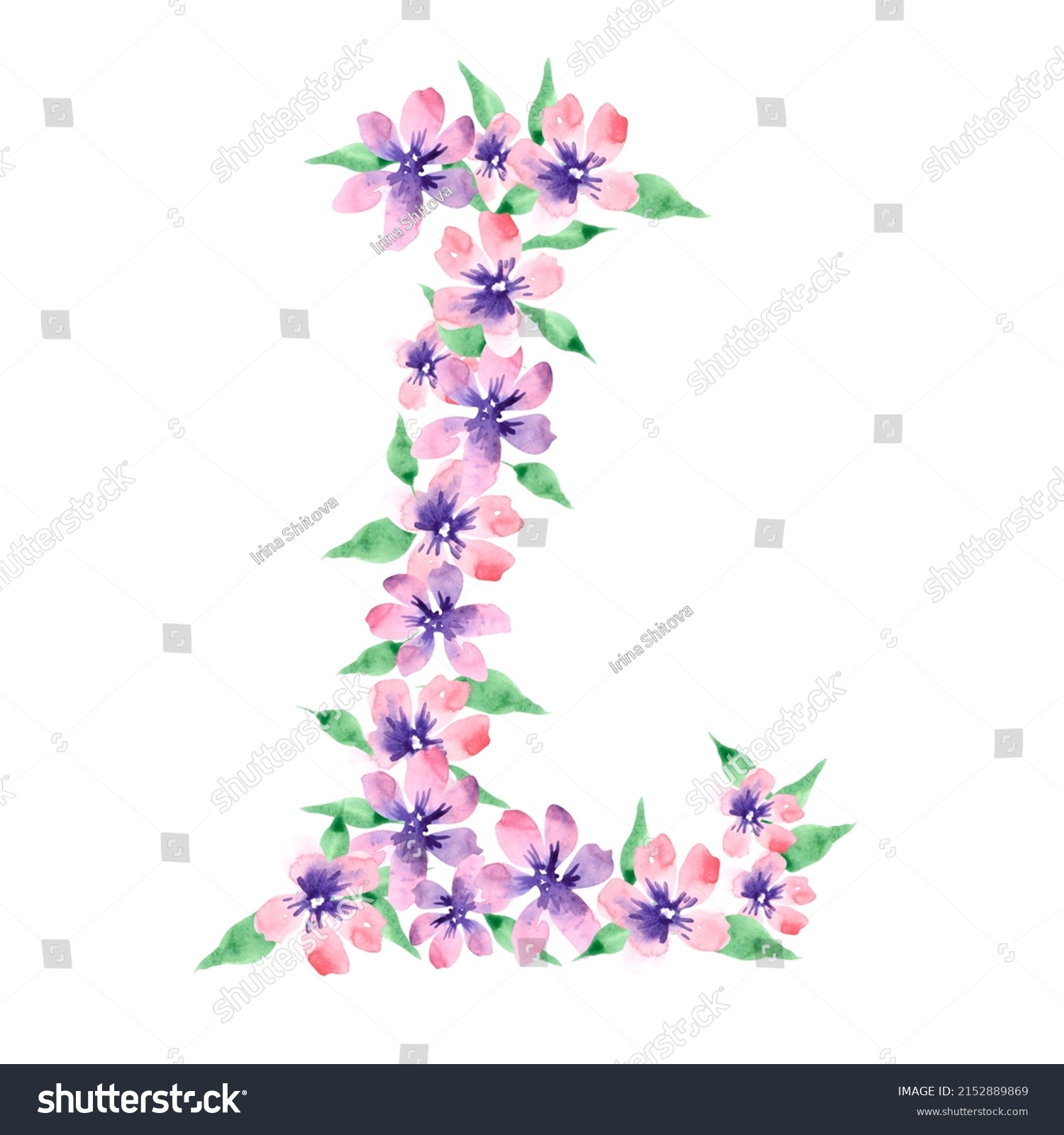 Floral Alphabet Letter Hand Drawn Floral Stock Illustration 2152889869 ...