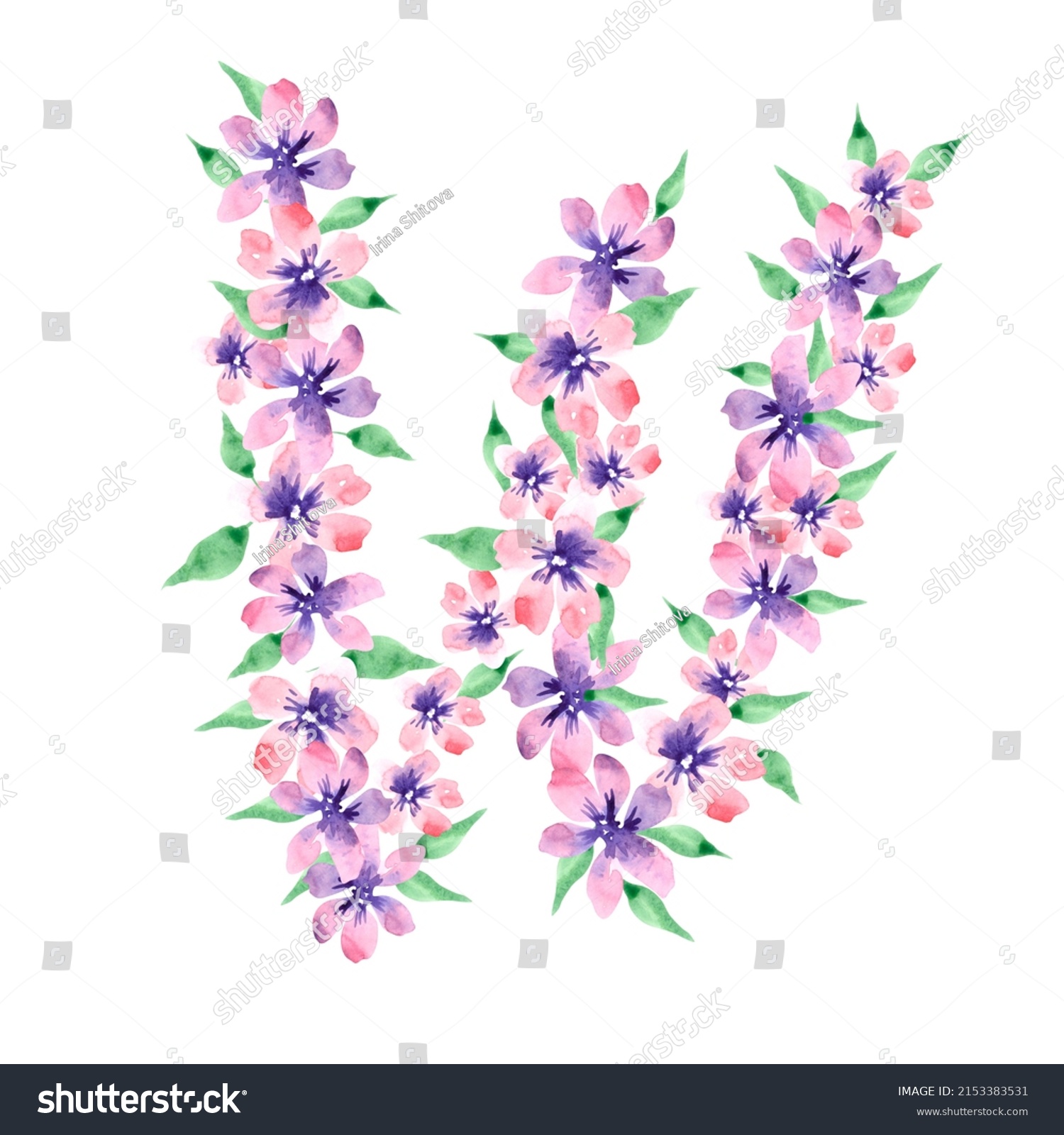 Floral Alphabet Letter Hand Drawn Floral Stock Illustration 2153383531 ...