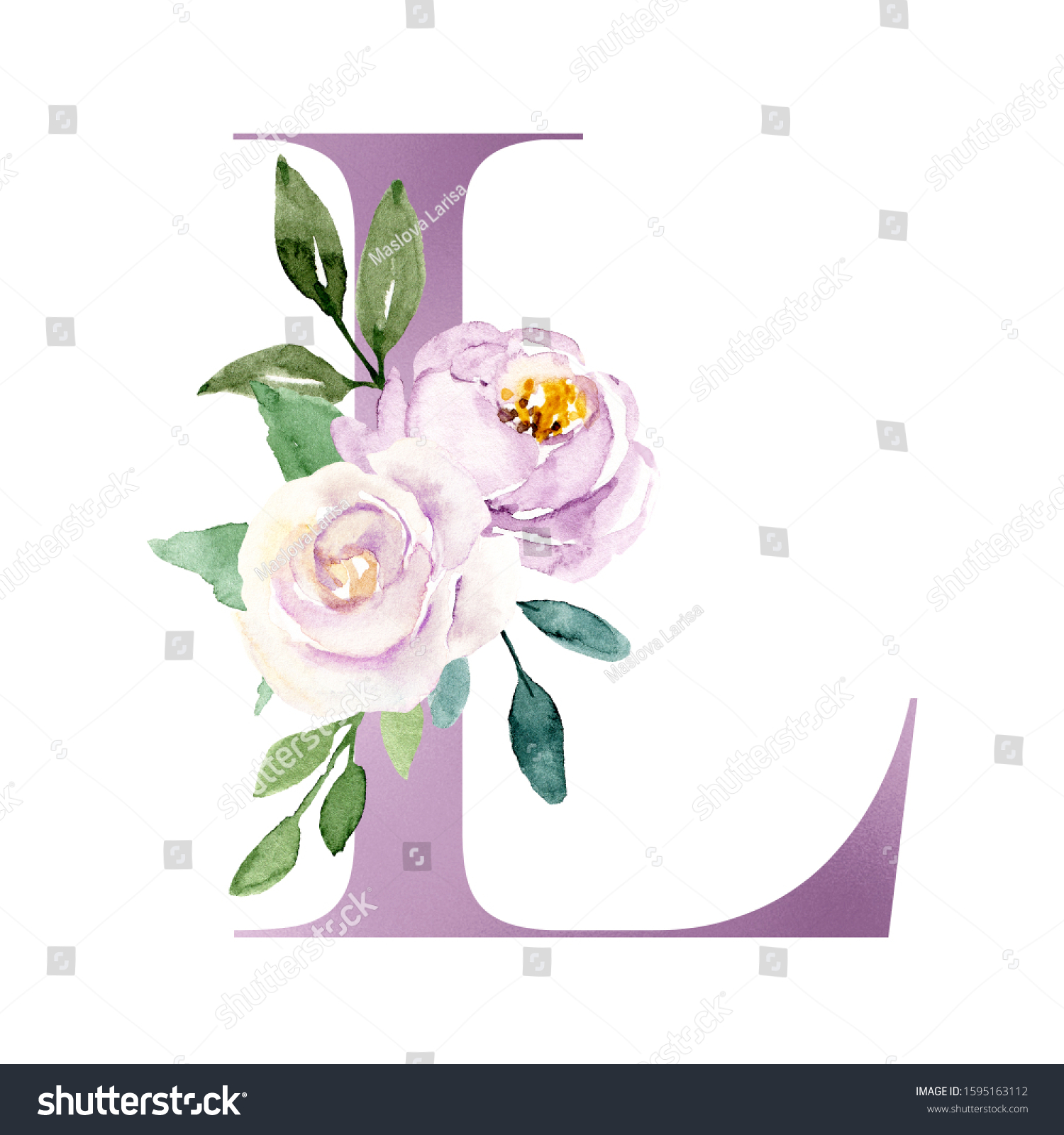 Floral Alphabet Letter L Watercolor Violet Stock Illustration ...