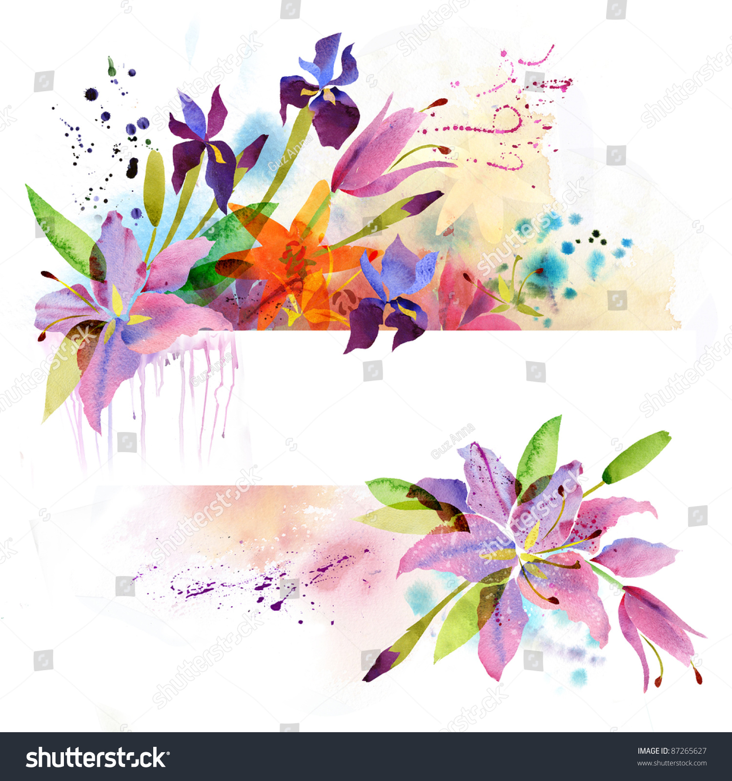 Floral Background With Watercolor Flowers Stock Photo 87265627 ...
