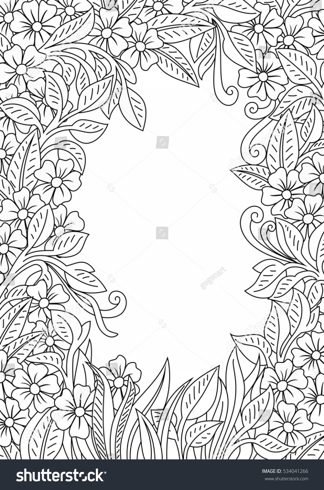 Floral Frame Handdrawn Flowers Leaves Doodle Stock Illustration