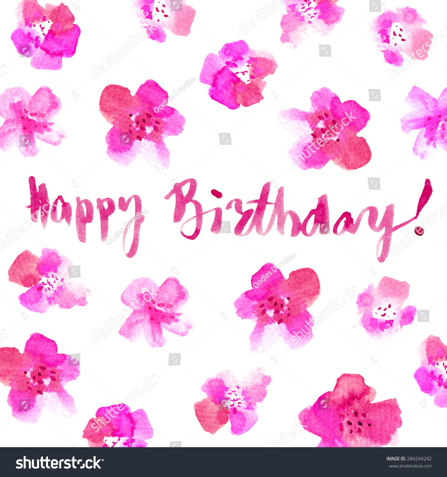Floral Happy Birthday Card. Hand Painted Watercolor Flowers. Happy ...