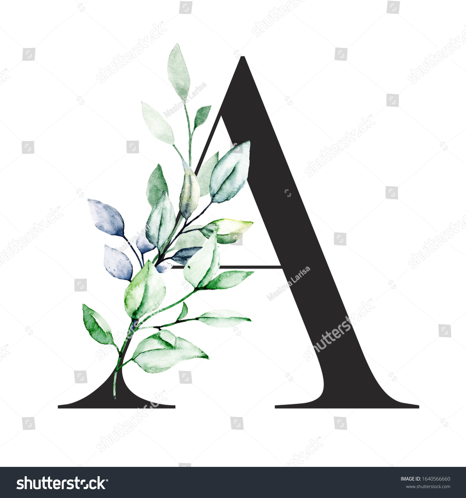 Floral Letter Watercolor Leaf Letterhead Isolated Stock Illustration ...