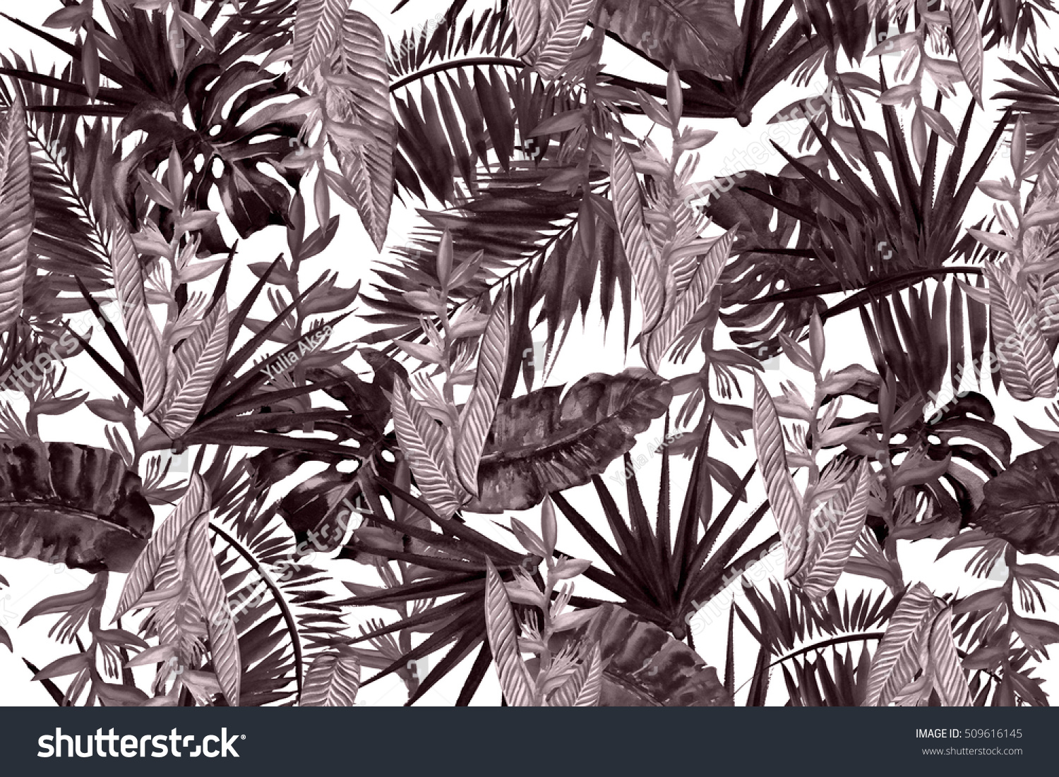Floral pattern leaves background brown color watercolor painting tropical leaves illustration seamless pattern