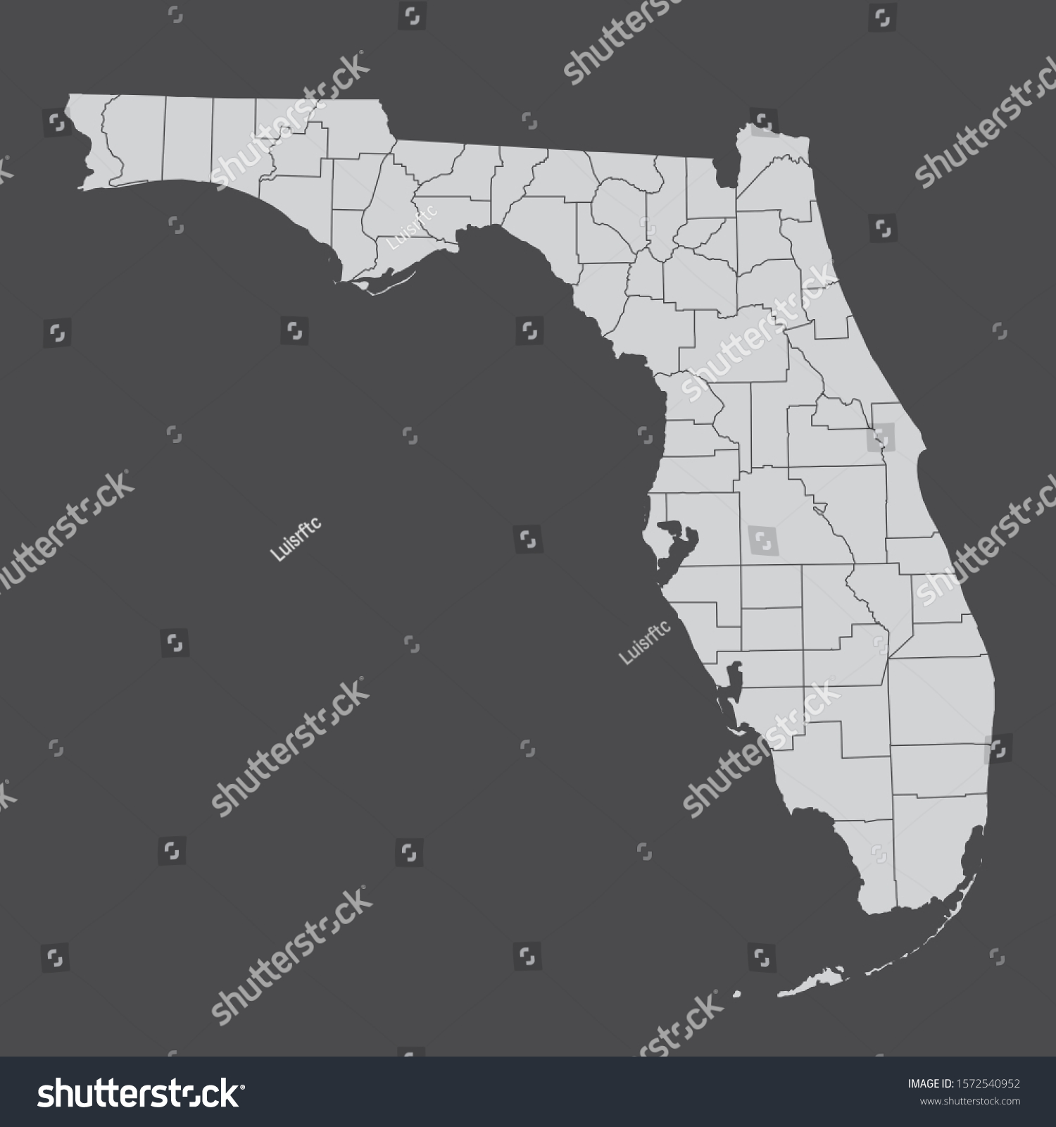 Florida Counties Map Isolated On Dark Stock Illustration 1572540952