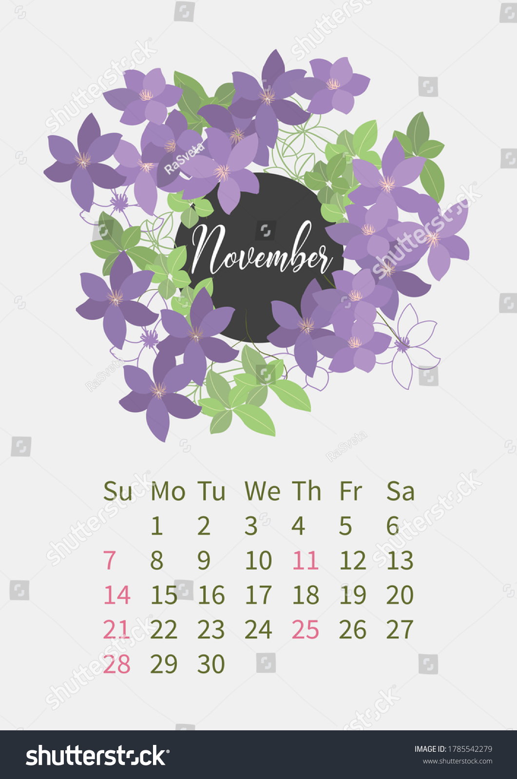 Flower Calendar 2021 Bouquets Flowers Illustration Stock Illustration ...