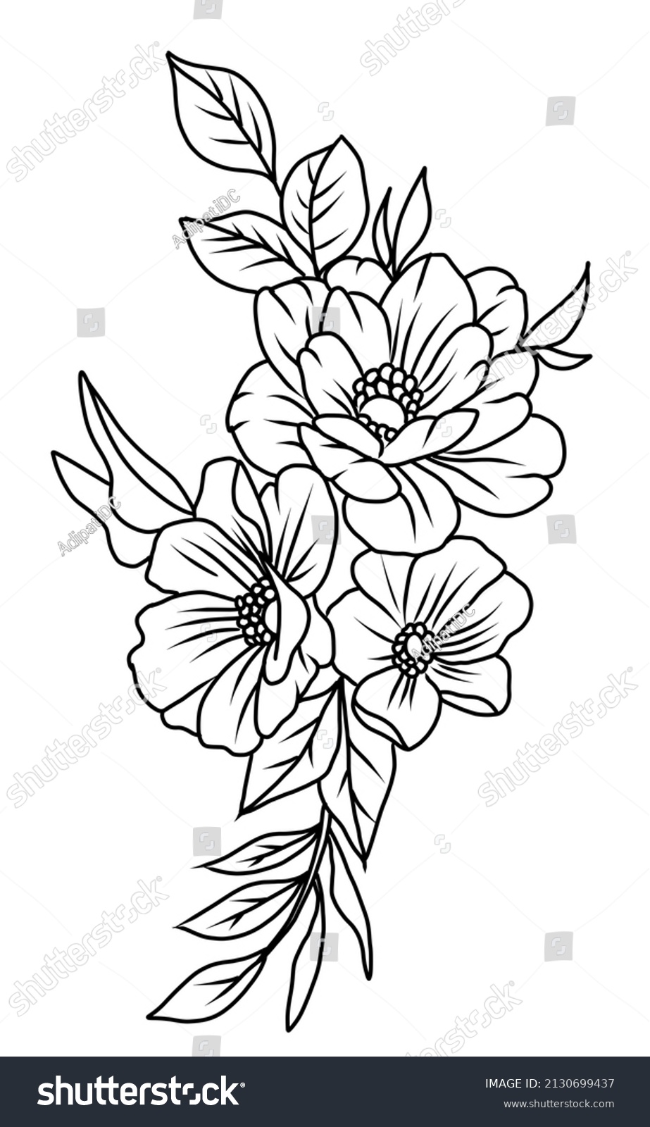 Flower Illustration Line Art Vintage Tattoo Stock Illustration ...