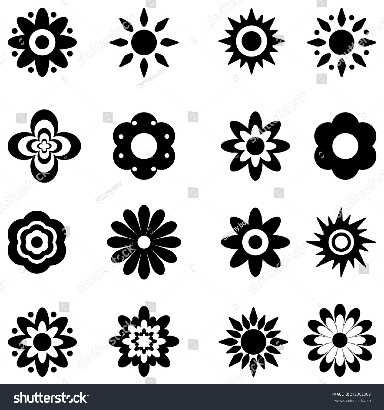 Flower Vector Black White Stock Illustration 212302309 - Shutterstock