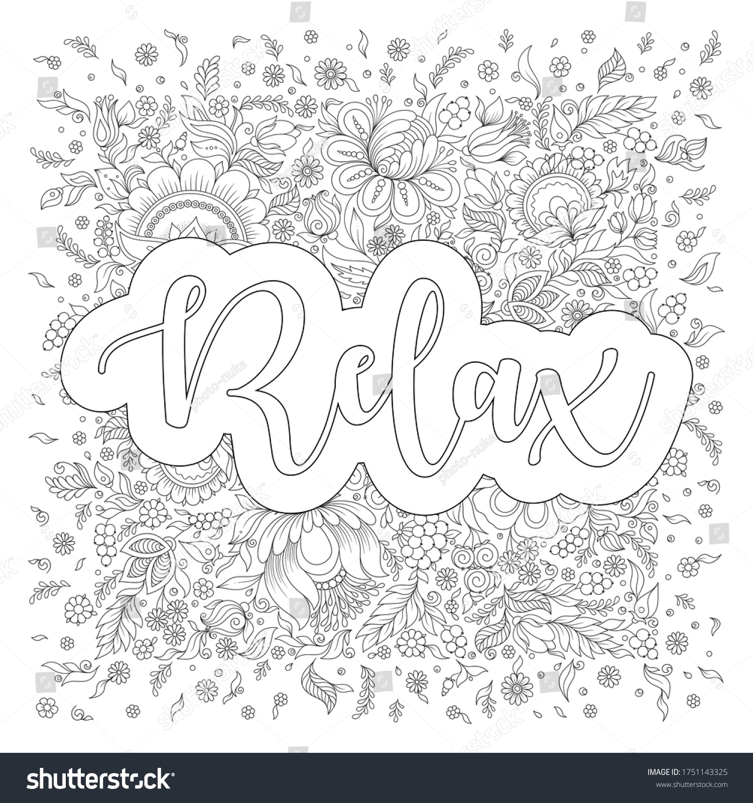 Flowers Leaves Hand Drawn Zentangle Style Stock Illustration 1751143325 ...