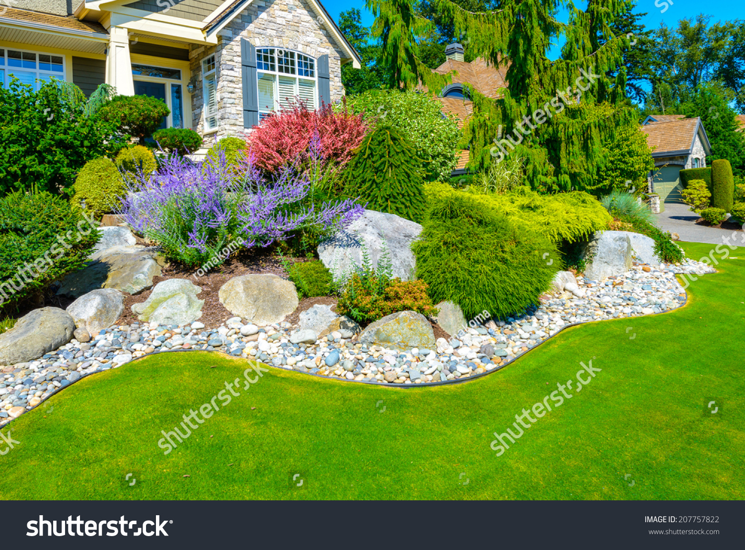 Flowers Stones Front House Front Yard Stock Photo Edit Now  - Pictures Of Landscaping In Front Of House