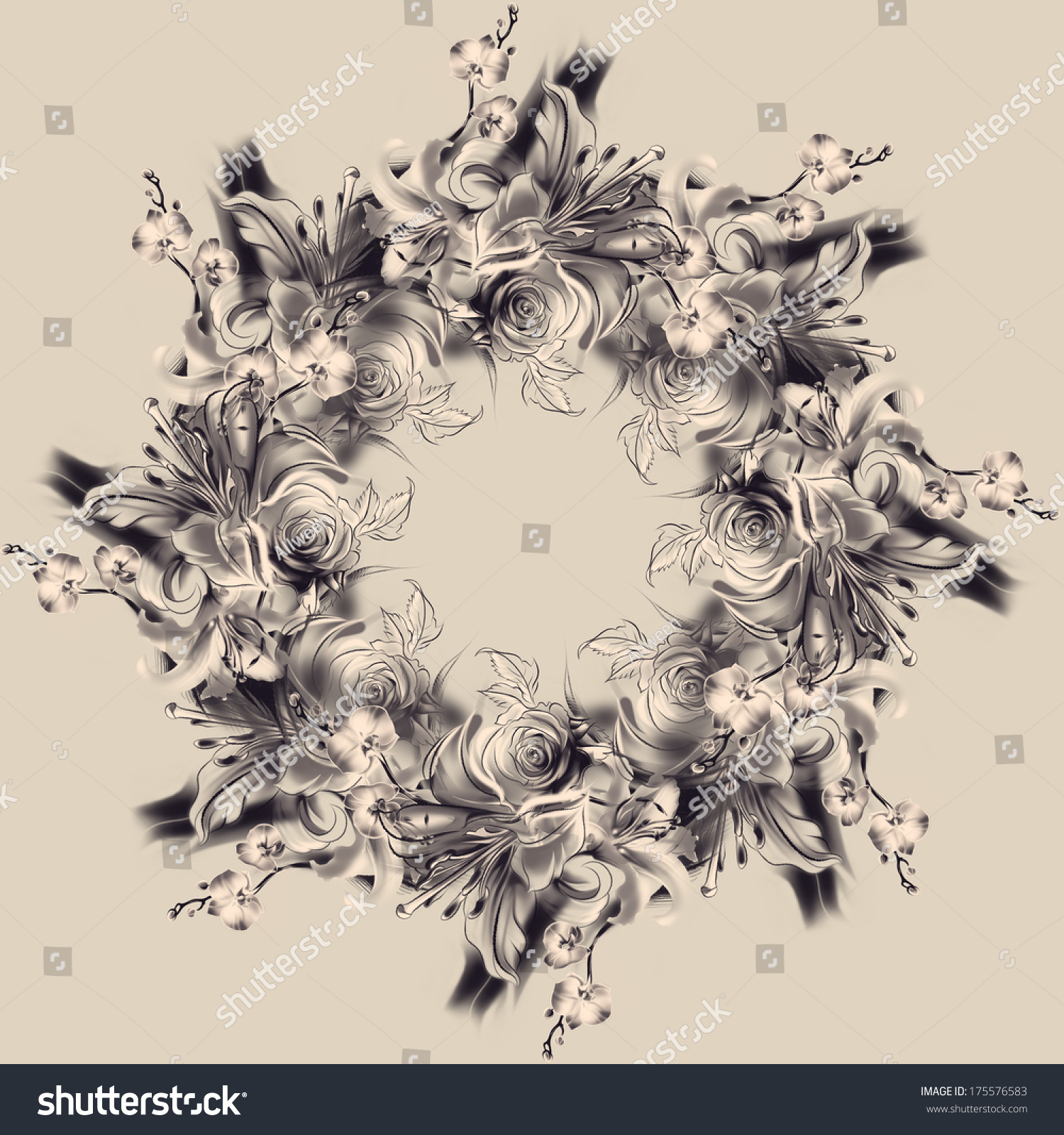Flowers Drawing Simple Pencil Coal On Stock Illustration 175576583