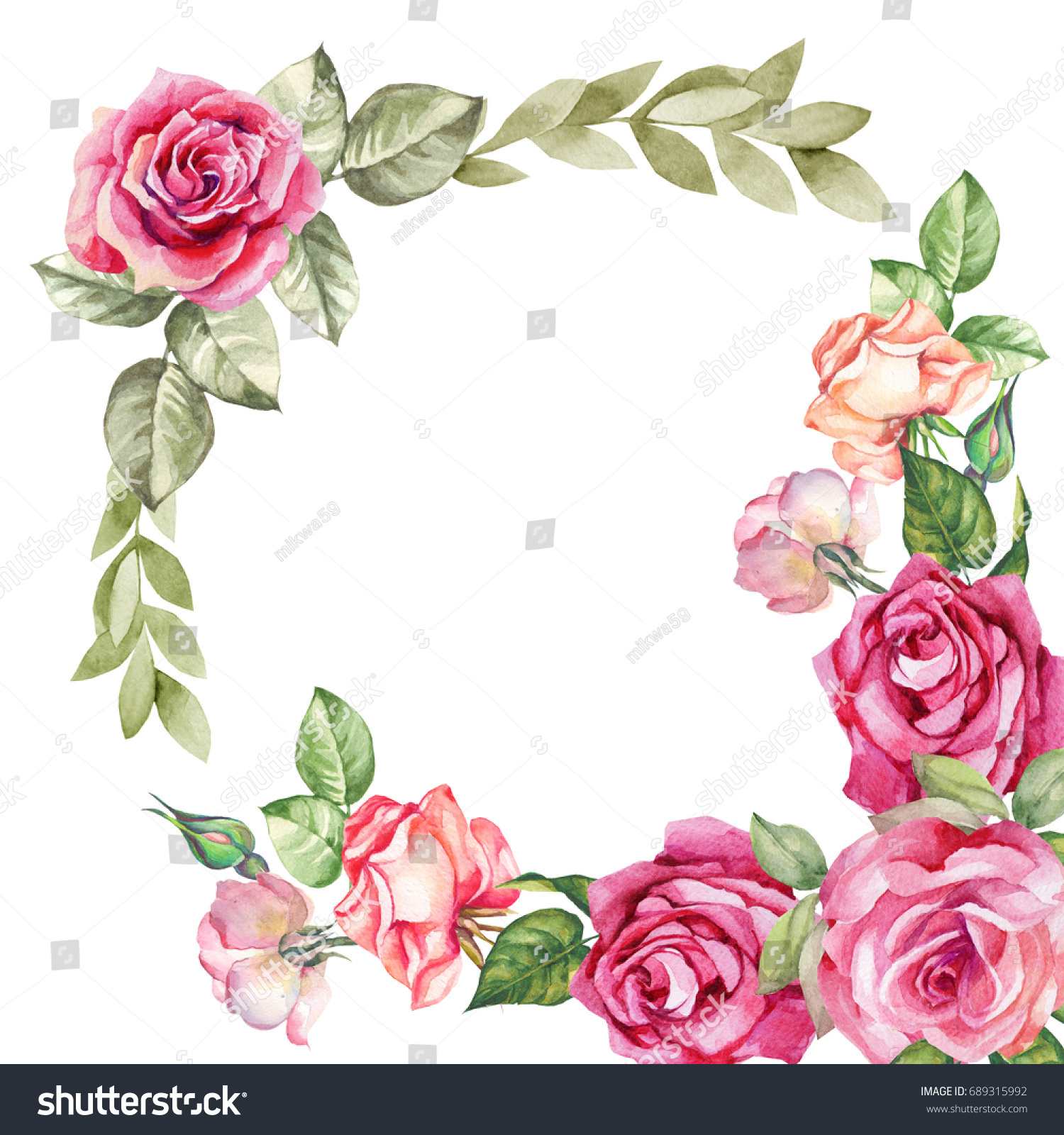 Flowers Frame Watercolor Roses Shutterstock