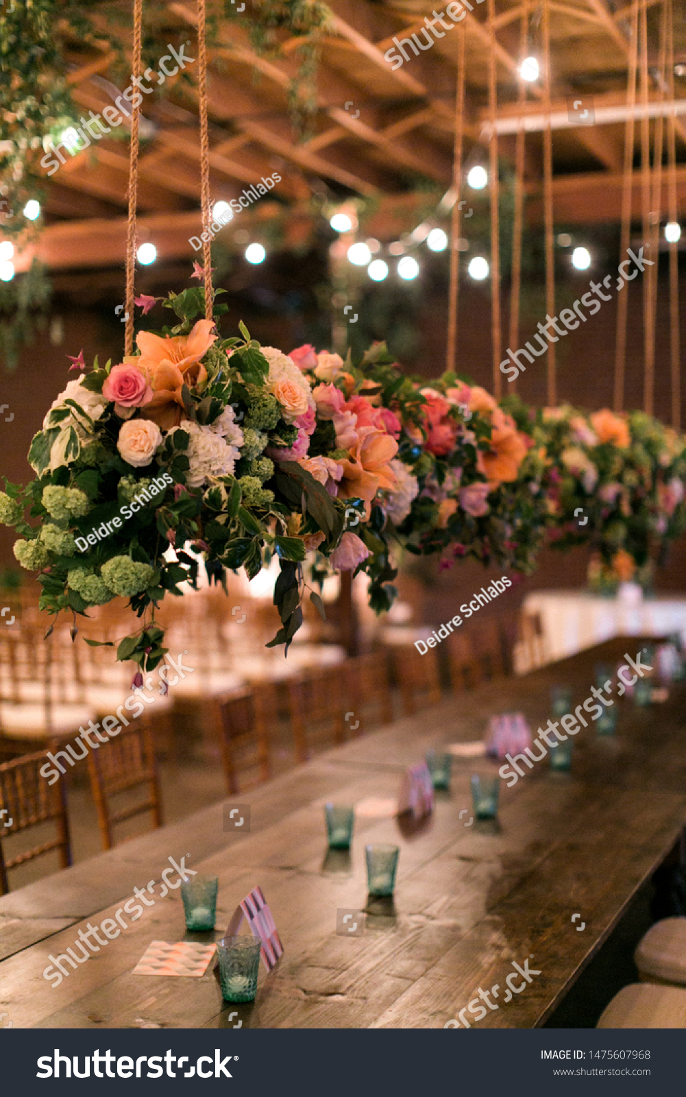 flowers hanging from ceiling wedding