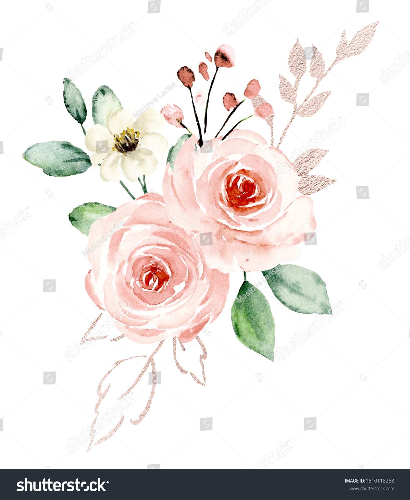 Flowers Pink Watercolor Floral Blossom Clip Stock Illustration 1610118268