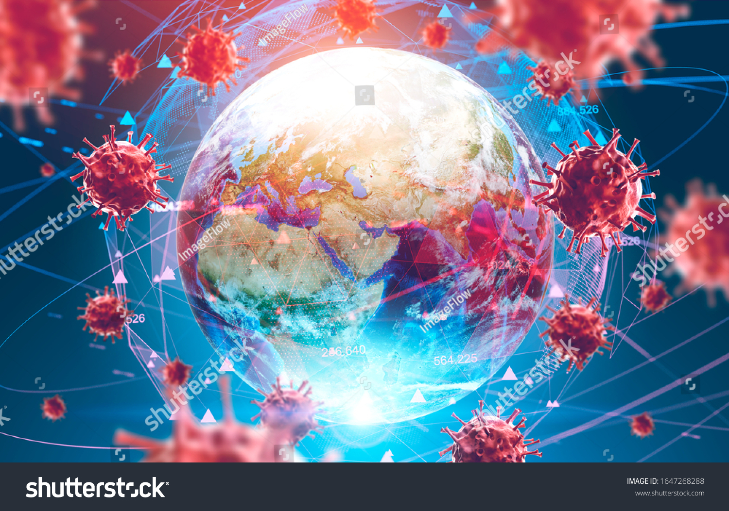 地球の背景にインフルエンザンコブコロナウイルスとぼかしたホログラム 治療法の探索と病気の広がりのコンセプト 3dレンダリングのトーン画像 Nasaが提供するこの画像のエレメント のイラスト素材