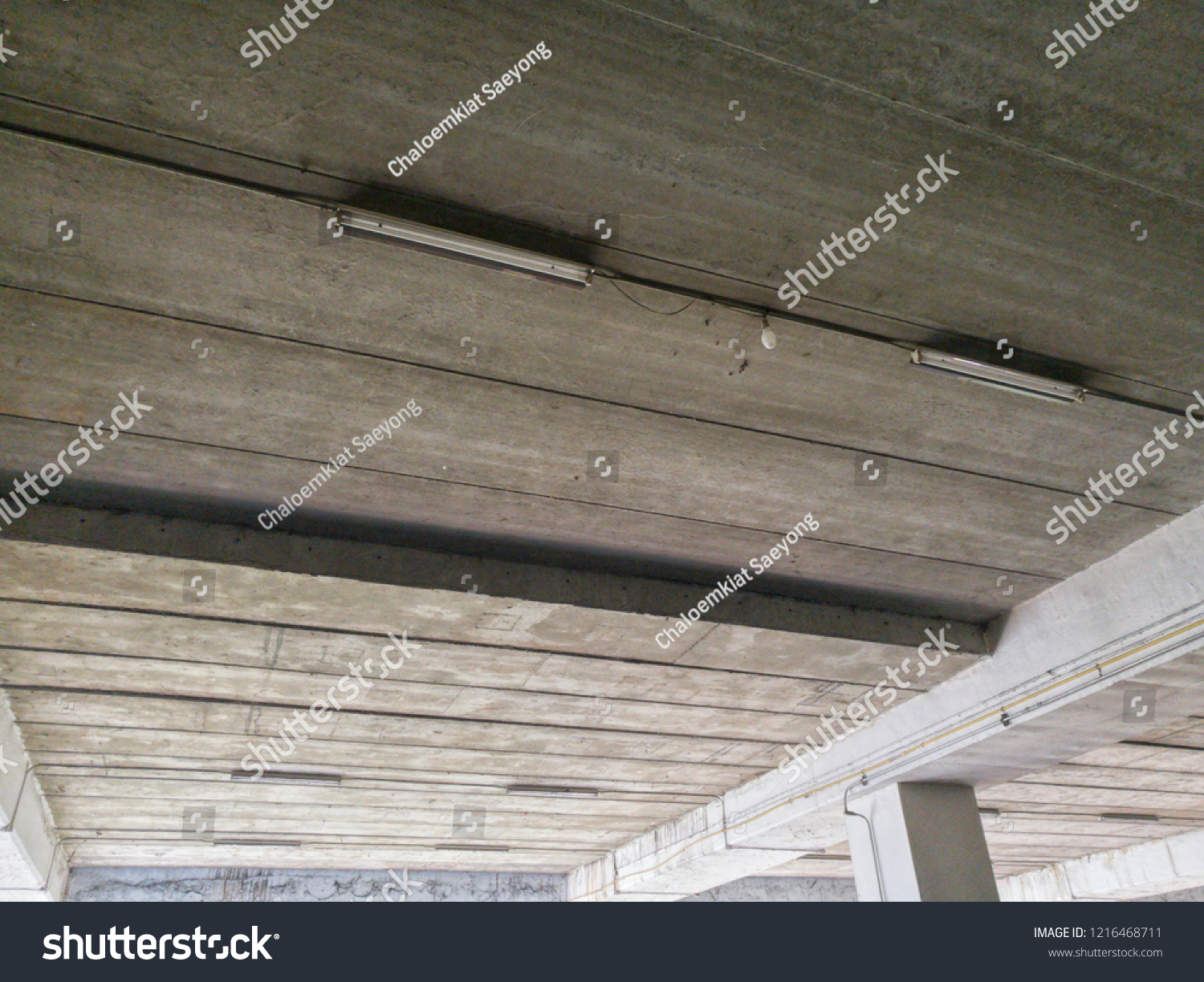 Fluorescent Lamp On Concrete Ceiling Structure Stock Photo Edit