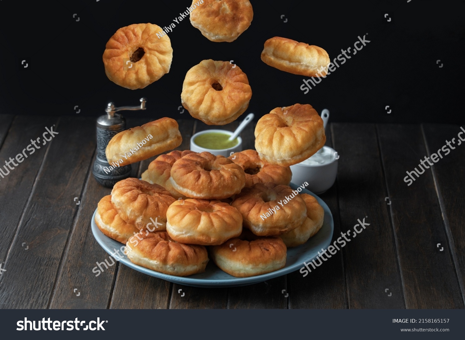 Flying Traditional Tatar Food Peremech Belyash Stock Photo 2158165157 ...