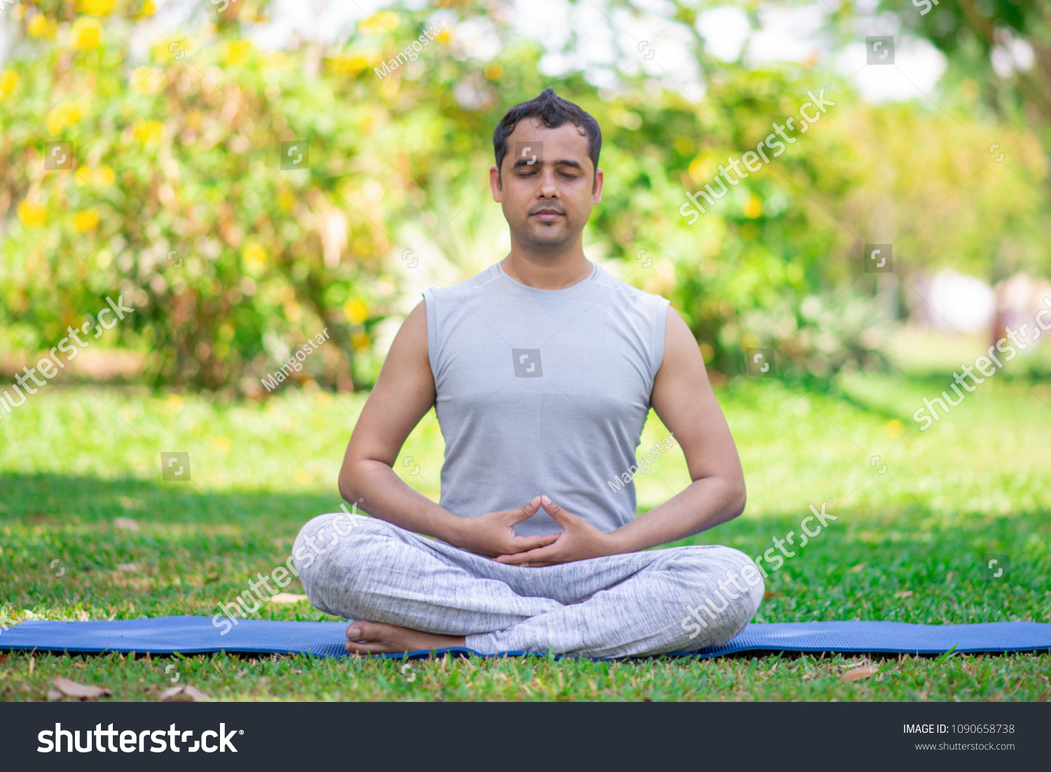 Focused Young Indian Man Meditating Lotus Stock Photo 1090658738 ...