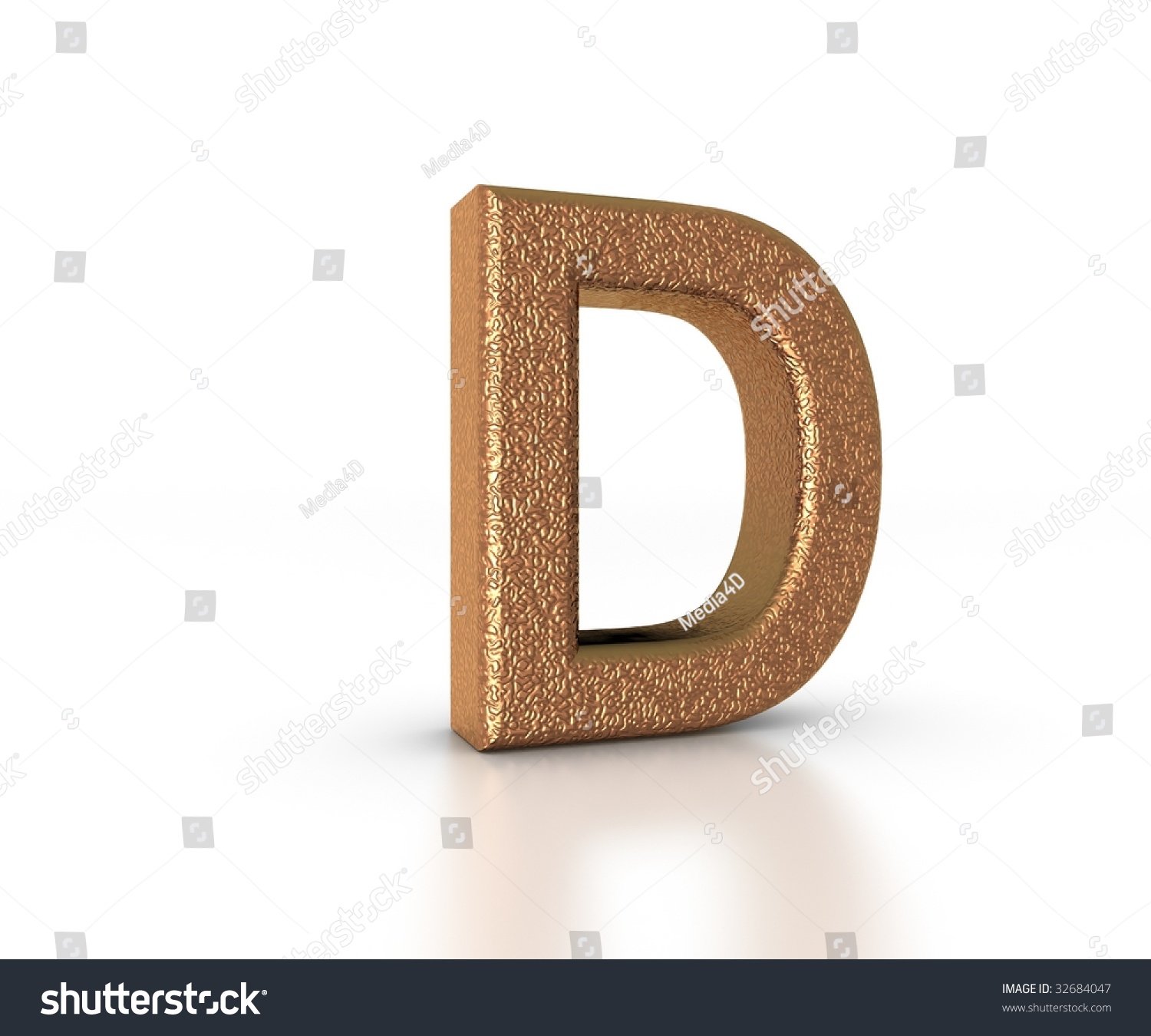 Font Three Dimensional Gold Letter D Alphabet On White Background Stock ...