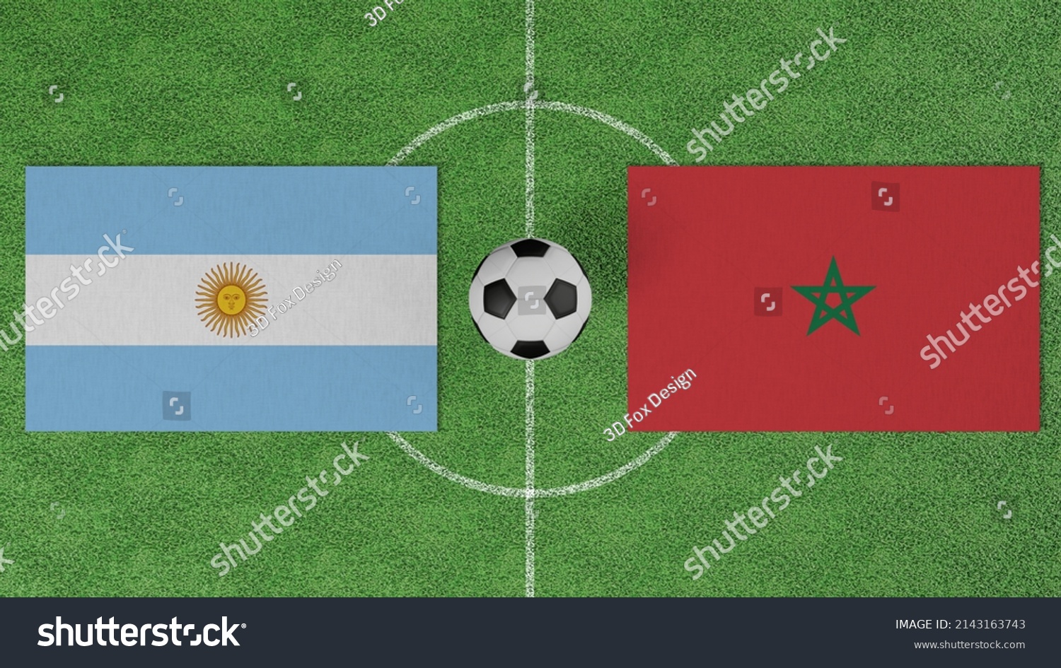 Football Match Argentina Vs Morocco Flags Stock Photo 2143163743