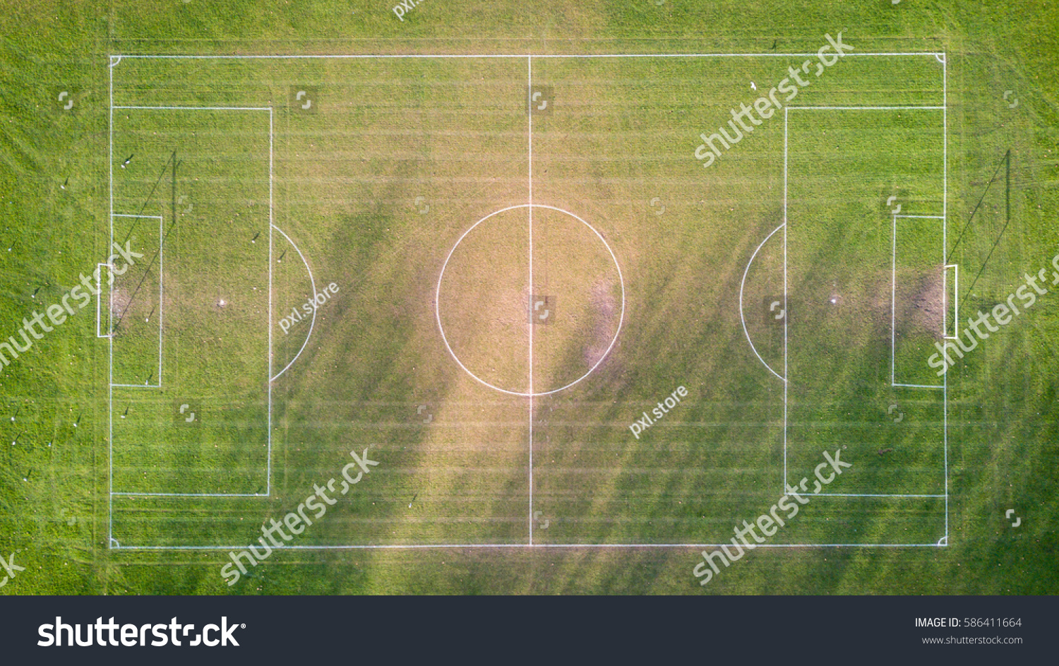 Football Pitch Aerial Drone View Looking Stock Photo 586411664 