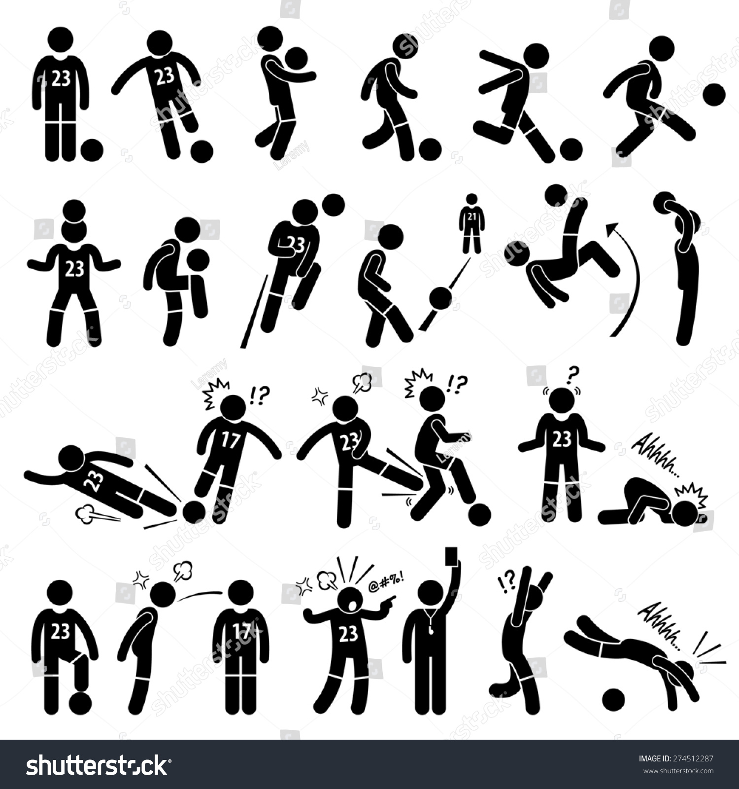 Football Soccer Player Footballer Actions Poses Stick Figure Pictogram ...