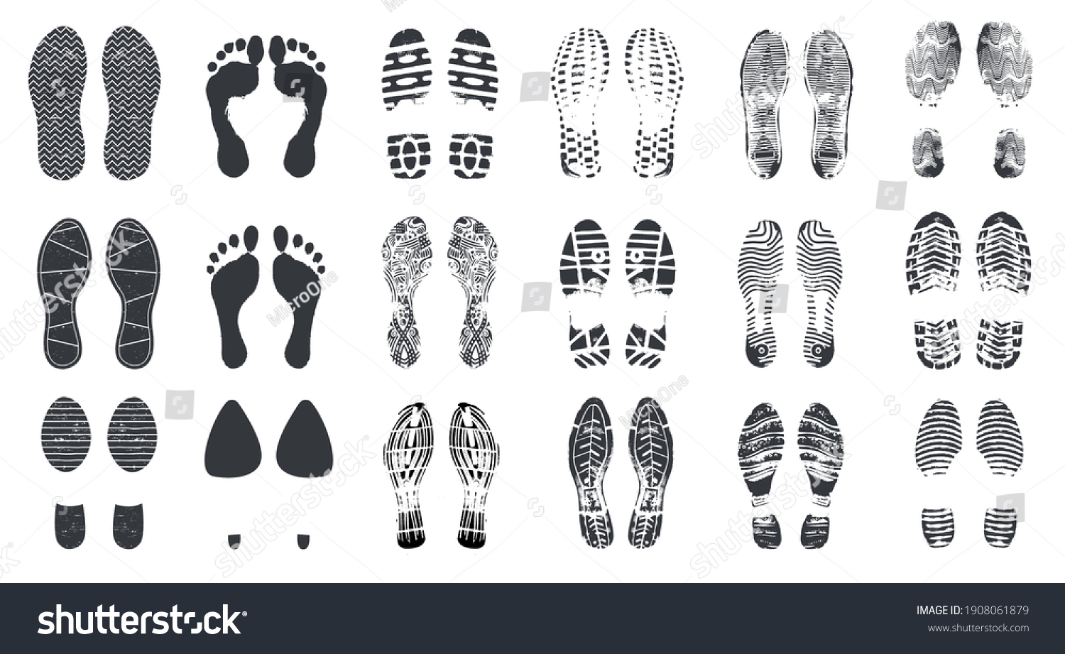 Footprint Silhouettes Barefoot Sneaker Shoes Steps Stock Illustration ...