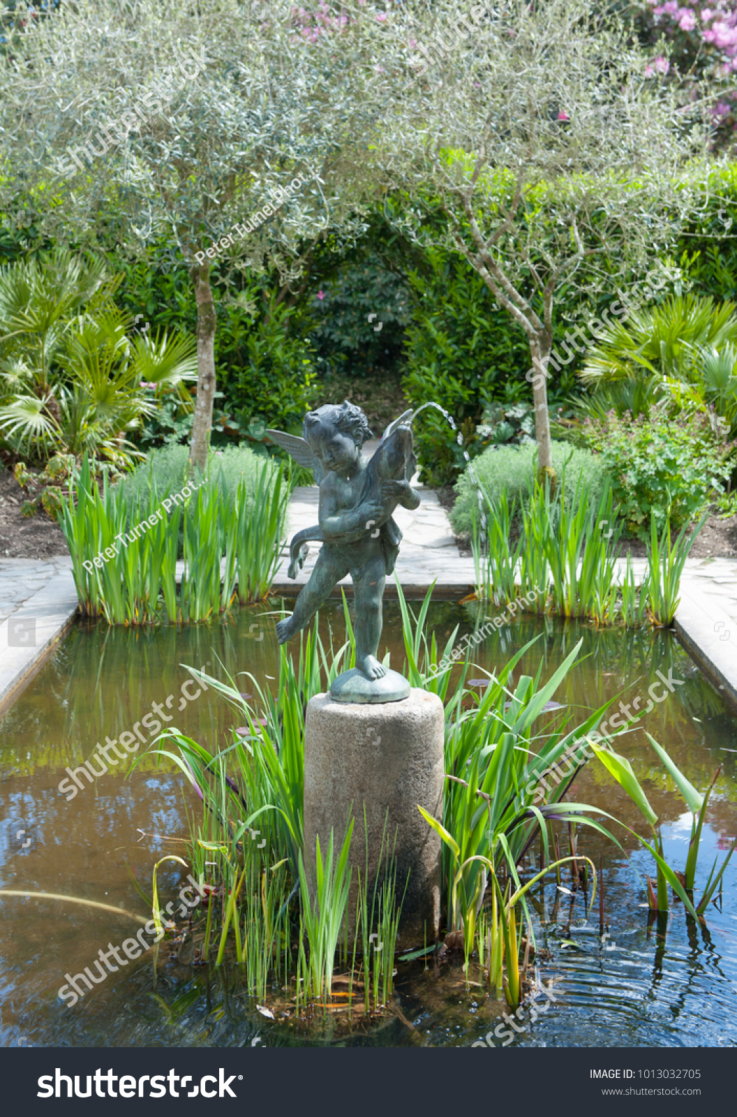 Fountain Statue Pond Country Cottage Garden Stock Photo Edit Now
