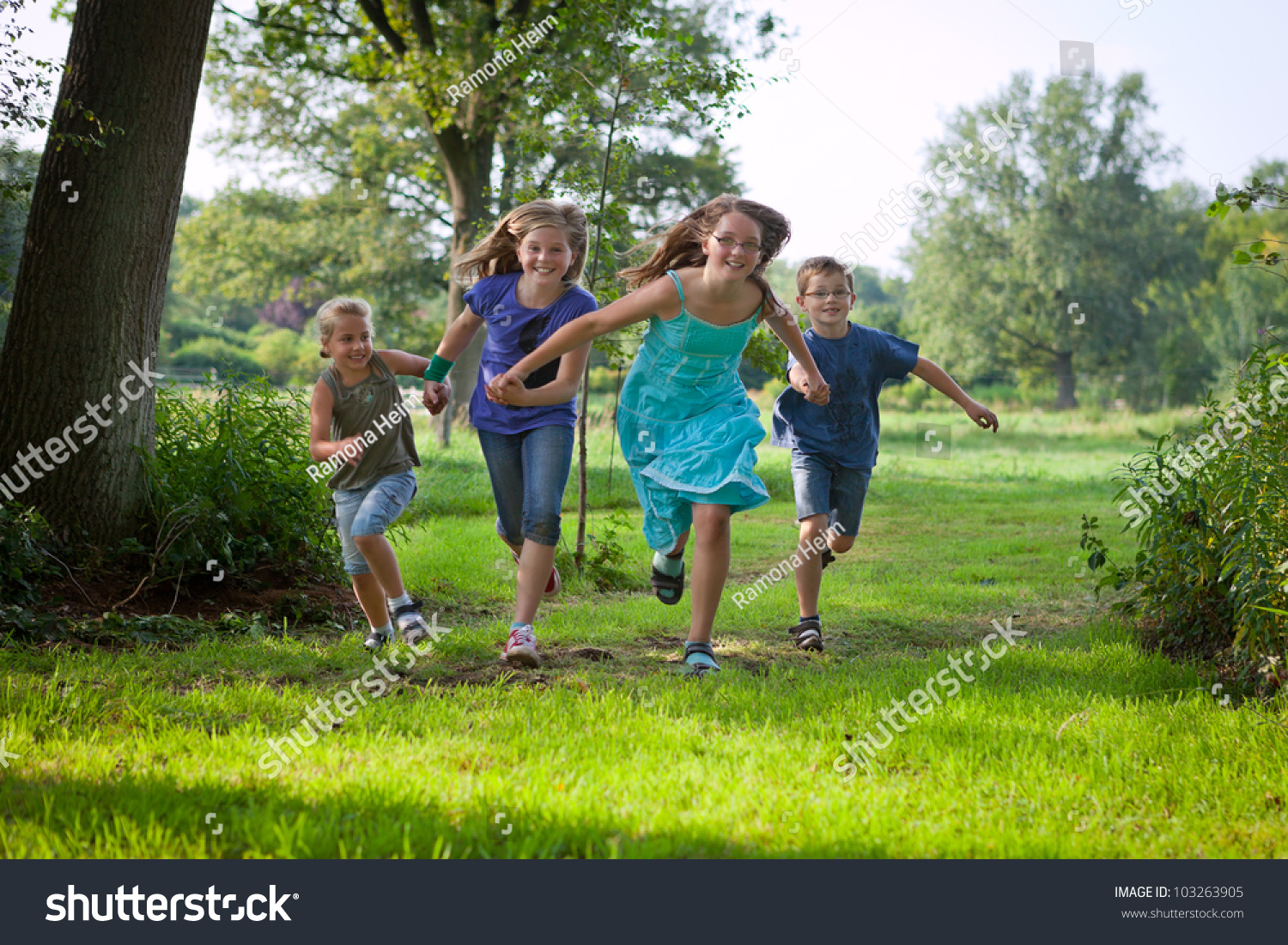 Four Children Running Outdoor Stock Photo 103263905 - Shutterstock