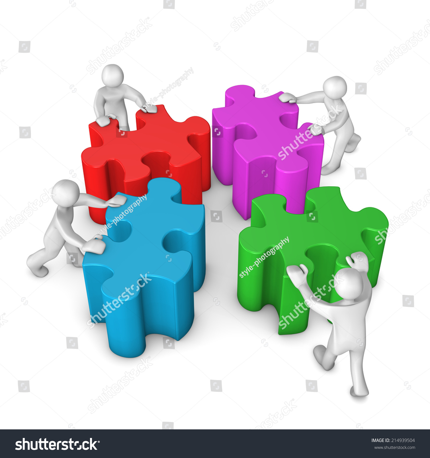 Four White Cartoon Characters Colored Puzzle Stock Illustration 214939504