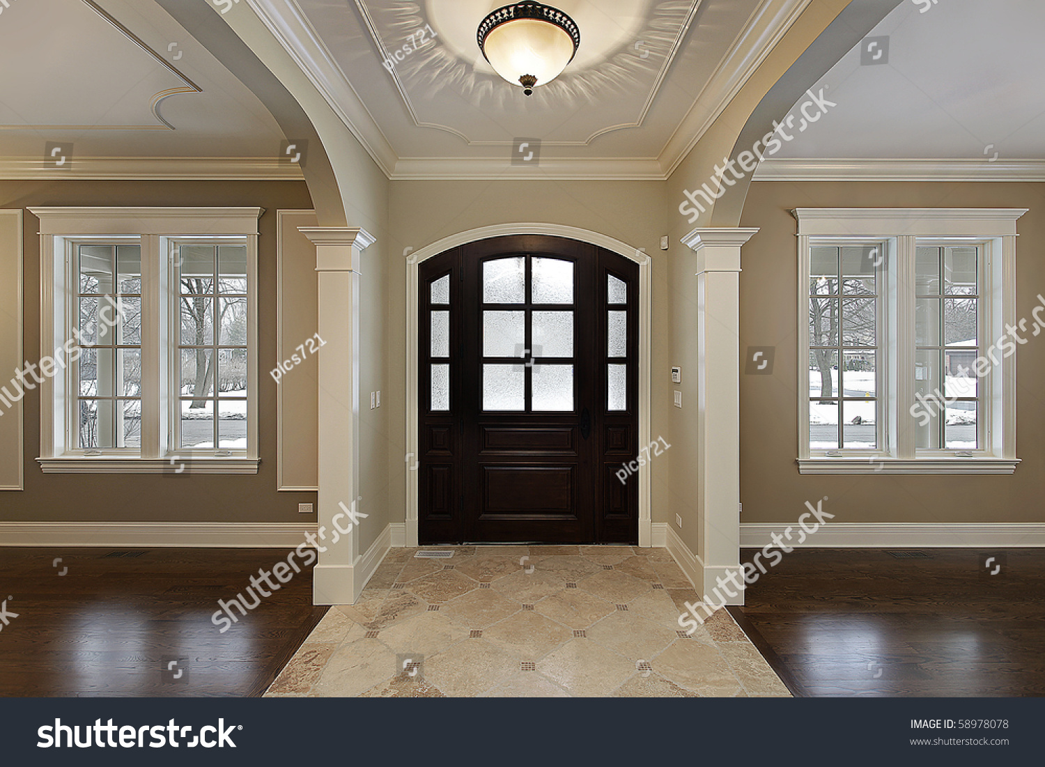 Foyer new construction home mahogany wood stock photo 58978078 ...