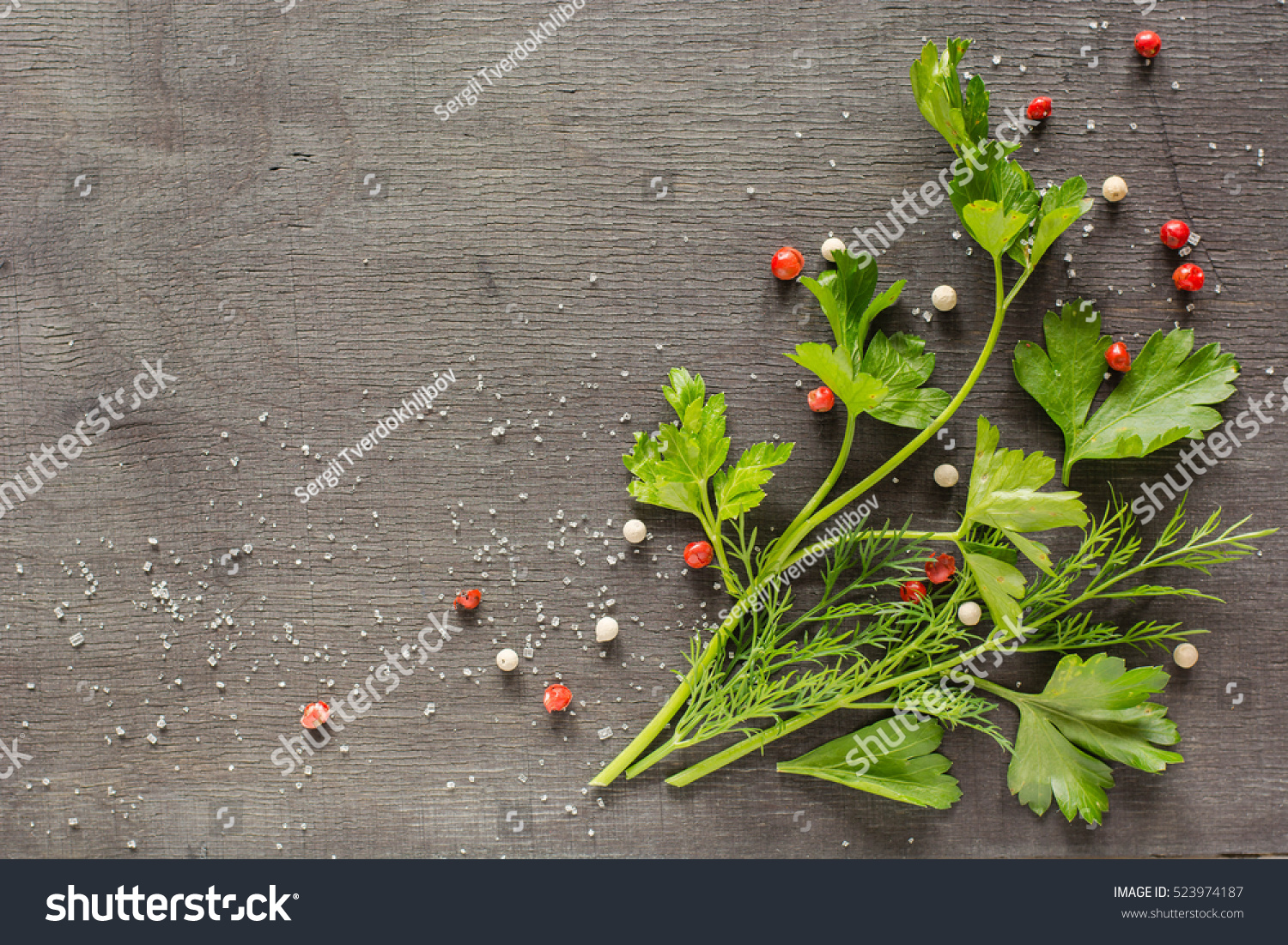 Fragrant Fresh Parsley Dill Arranged On Stock Photo 523974187