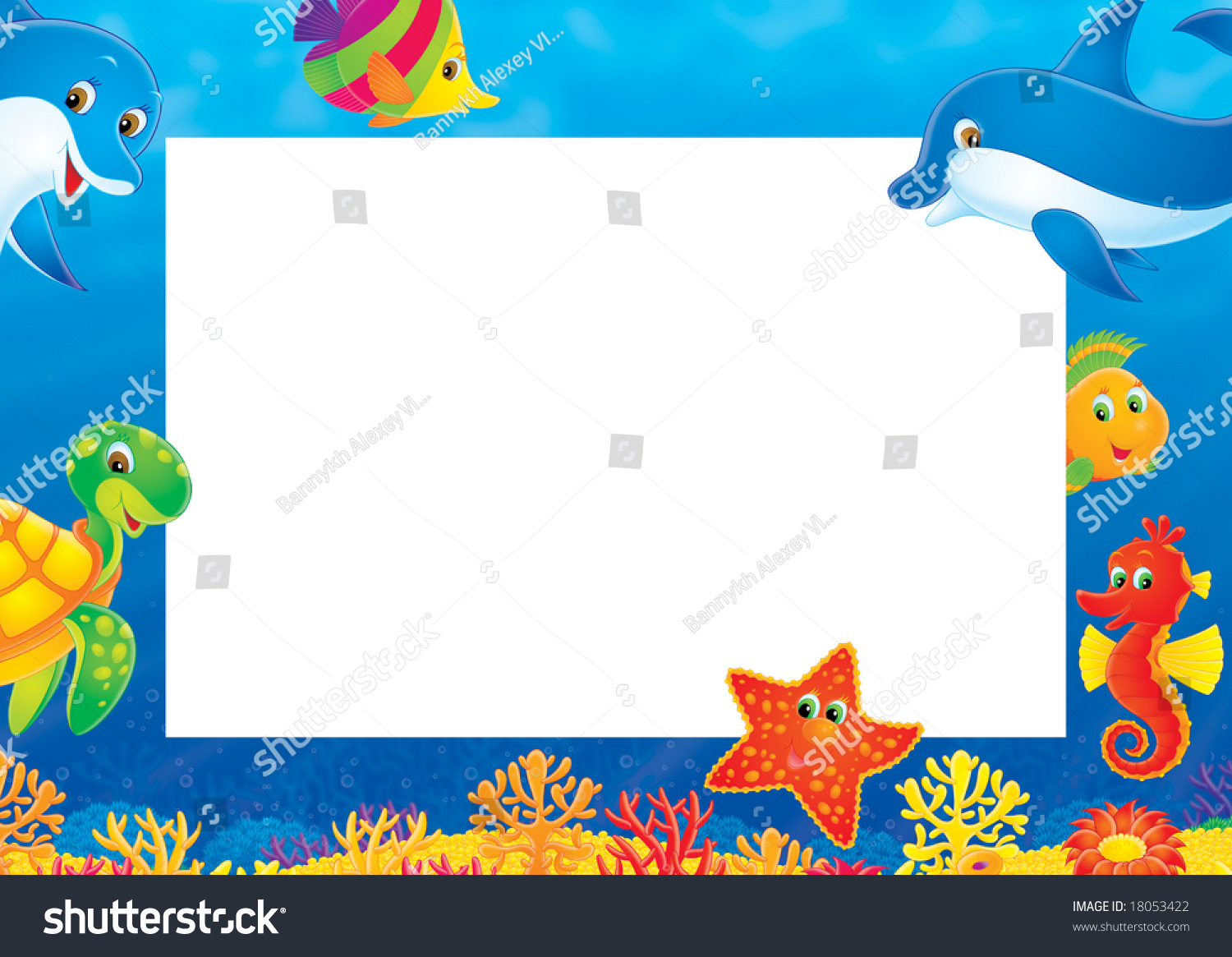 Frame Border Tropical Animals On Coral Stock Illustration 18053422 ...