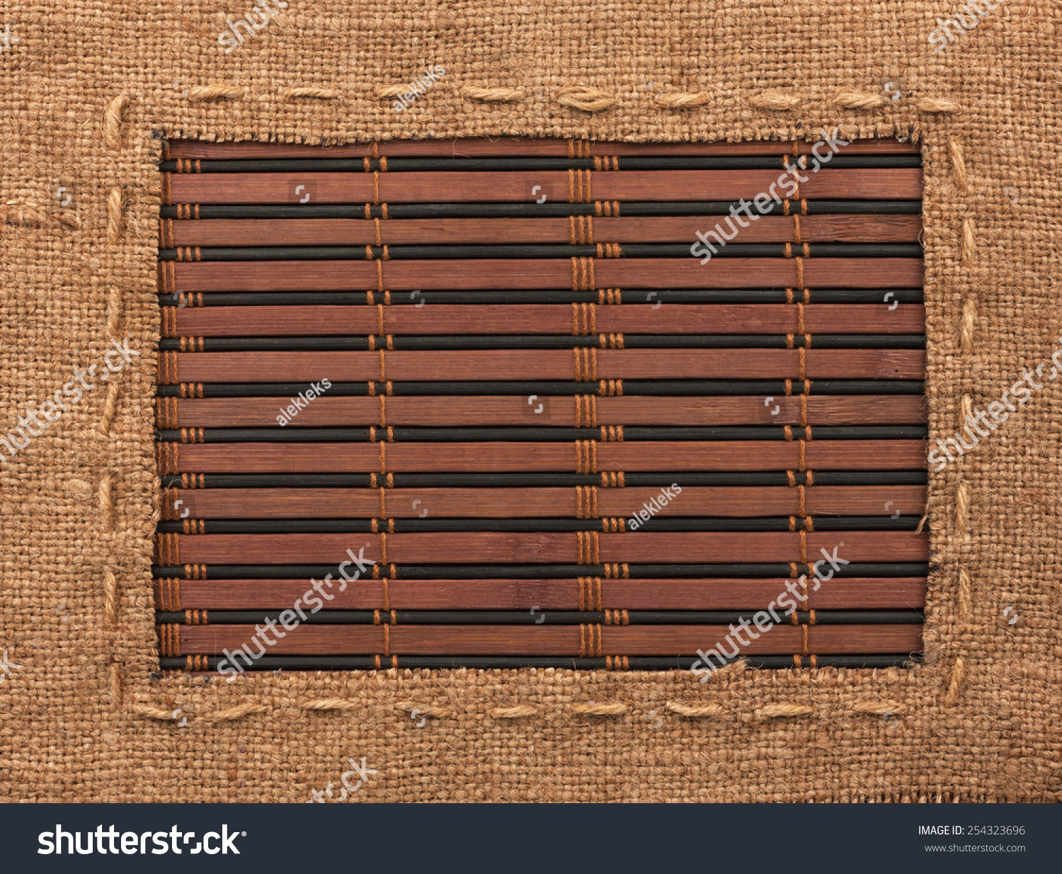 Frame Burlap Lies On Bamboo Mat Stock Photo Edit Now 254323696