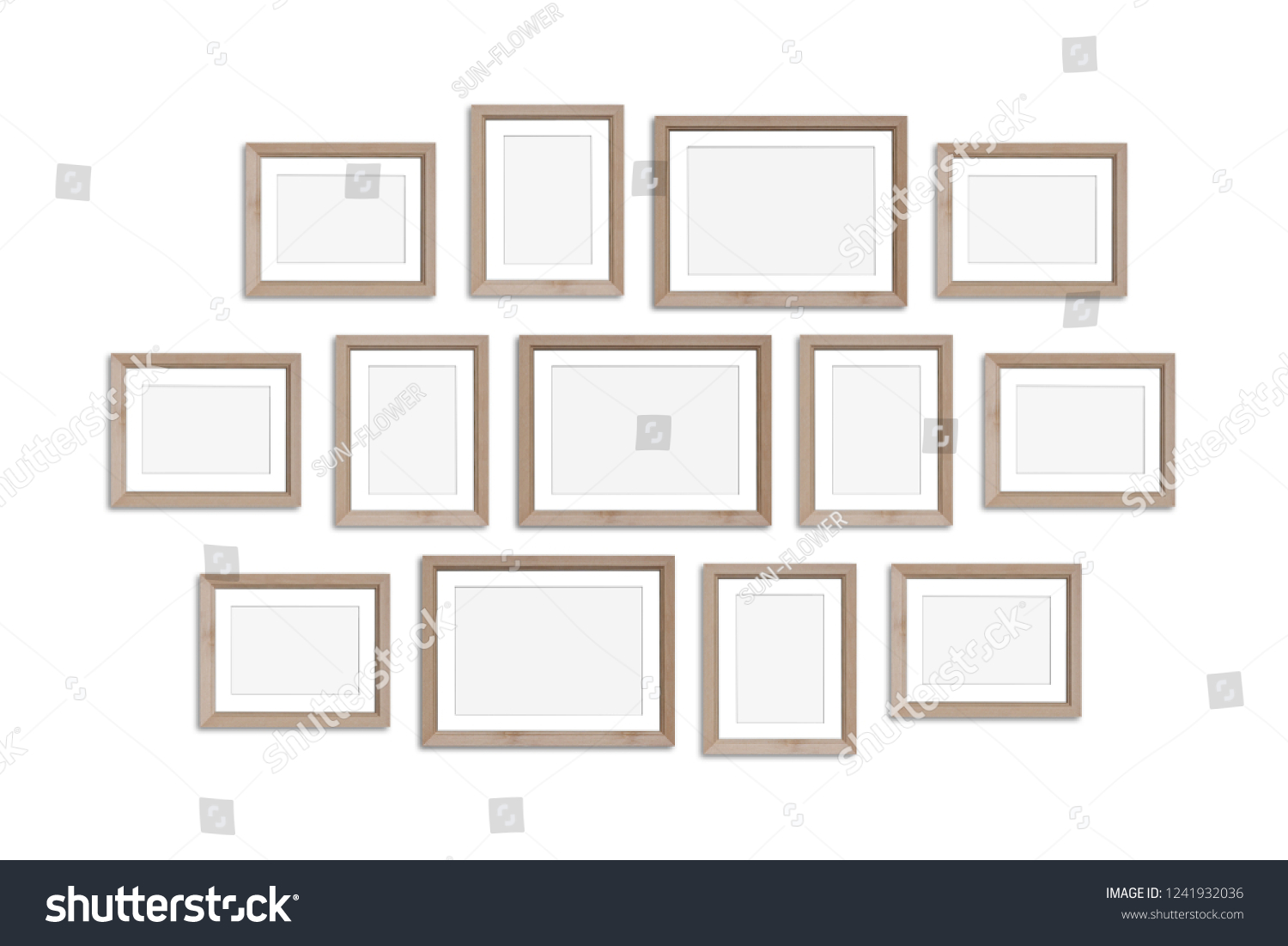 Frames Collage Thirteen Blank Wooden Framework Stock Illustration