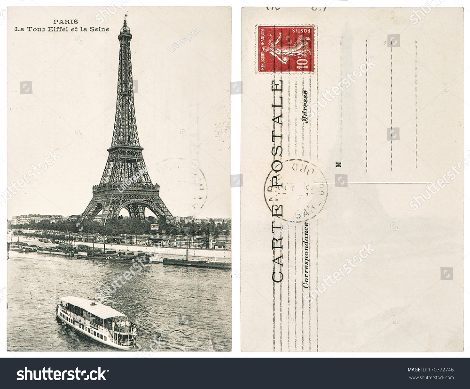 France, Paris - Circa 1912: Original Vintage Postcard With Eiffel Tower ...