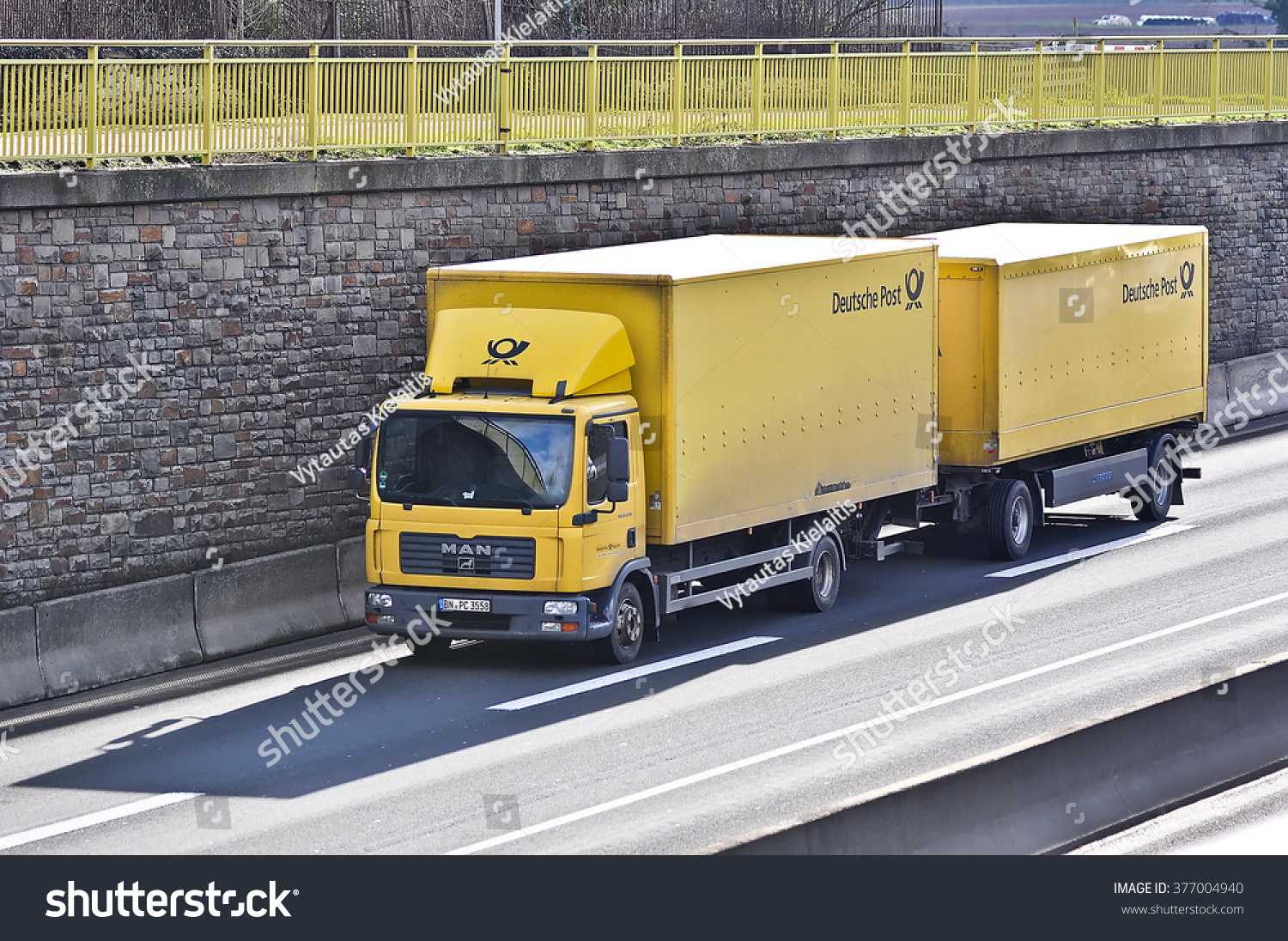 Frankfurtgermanyfebruary 11 Yellow Truck Deutsche Post Stock Photo Edit Now