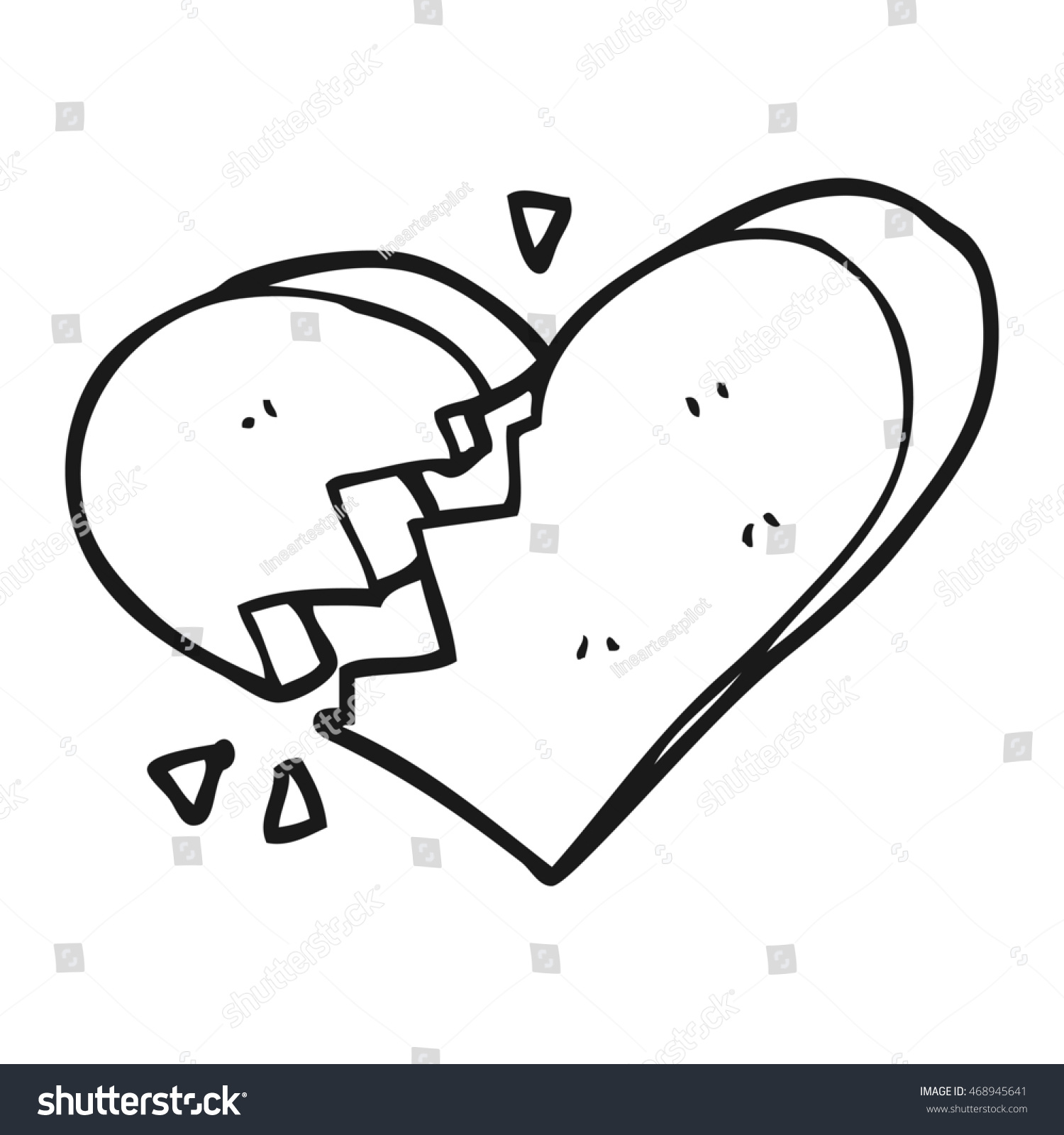 Freehand Drawn Black And White Cartoon Broken Heart Stock Photo ...