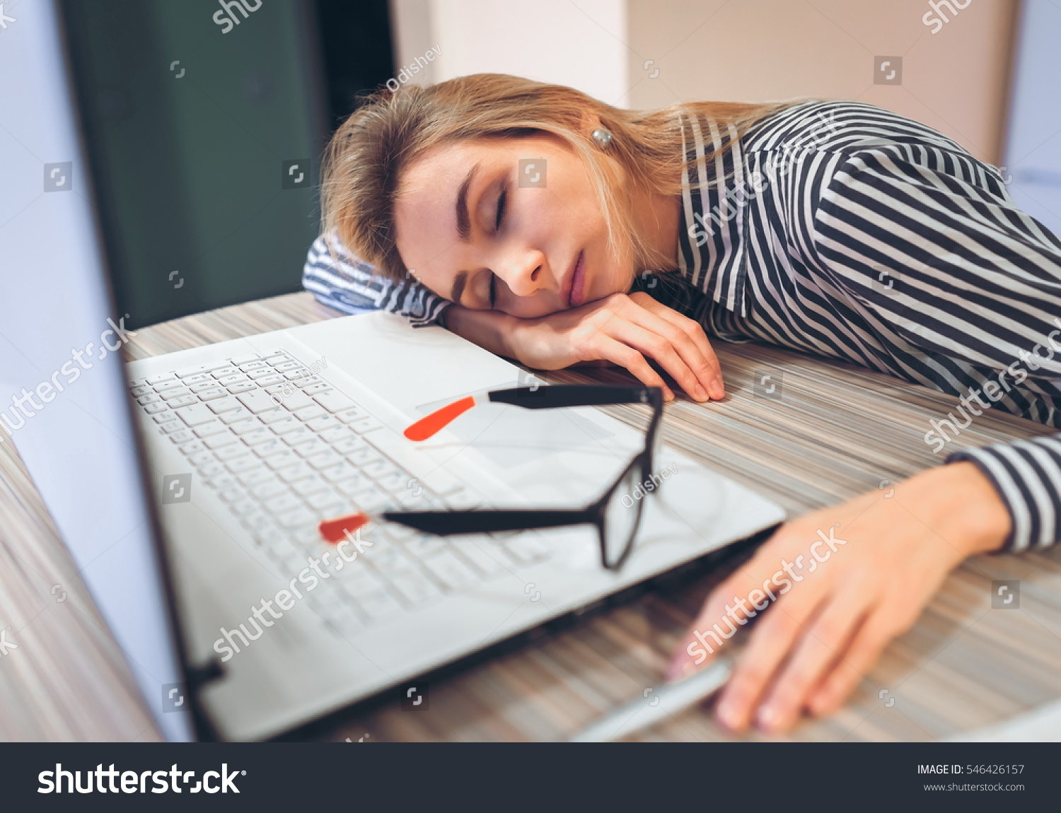 Freelancer Girl Tired Fell Asleep Work Stock Photo Edit Now 546426157