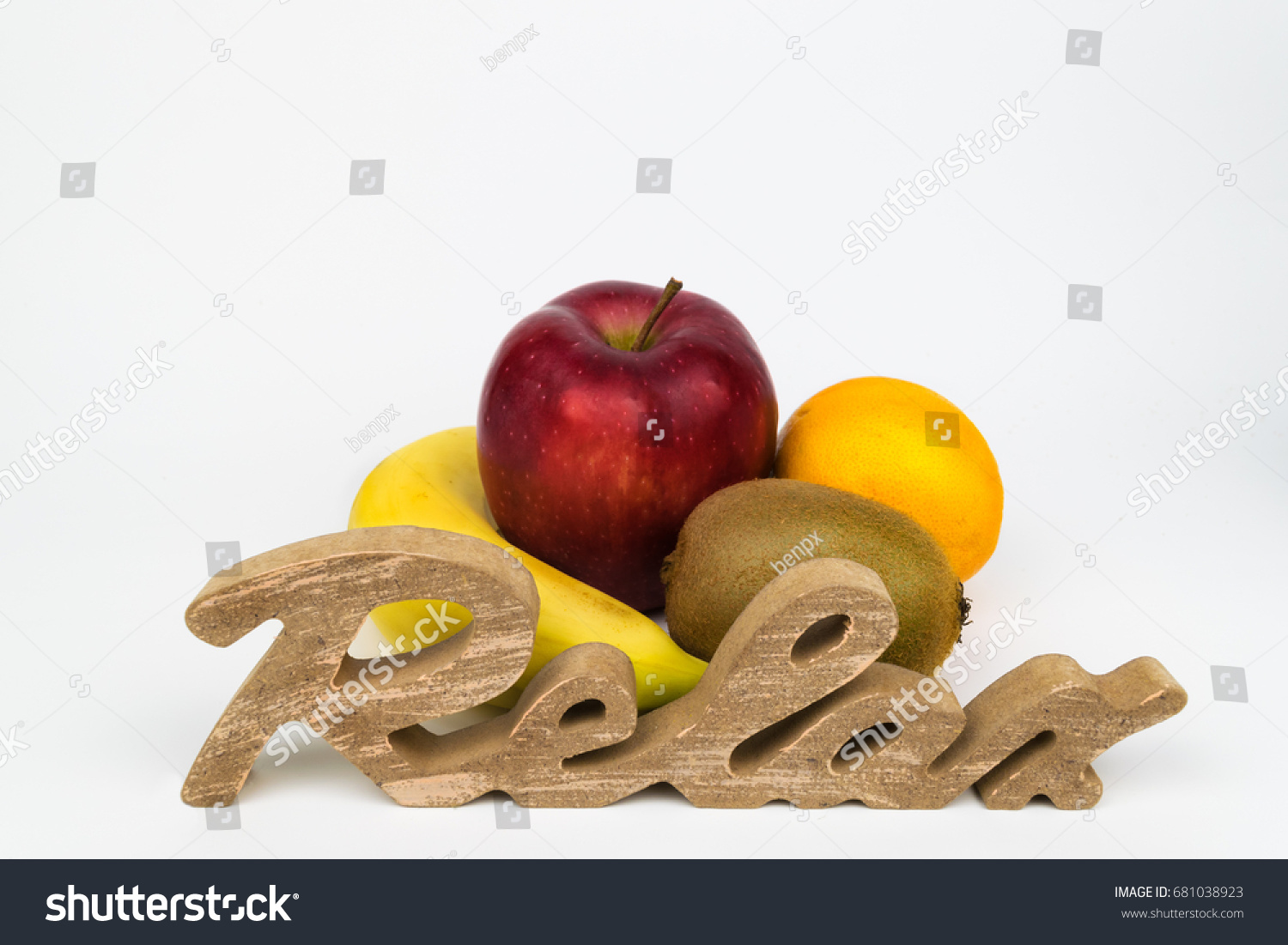 Freigestellte Banane Kiwi Apfel Orange Vordergrund Food And Drink Stock Image