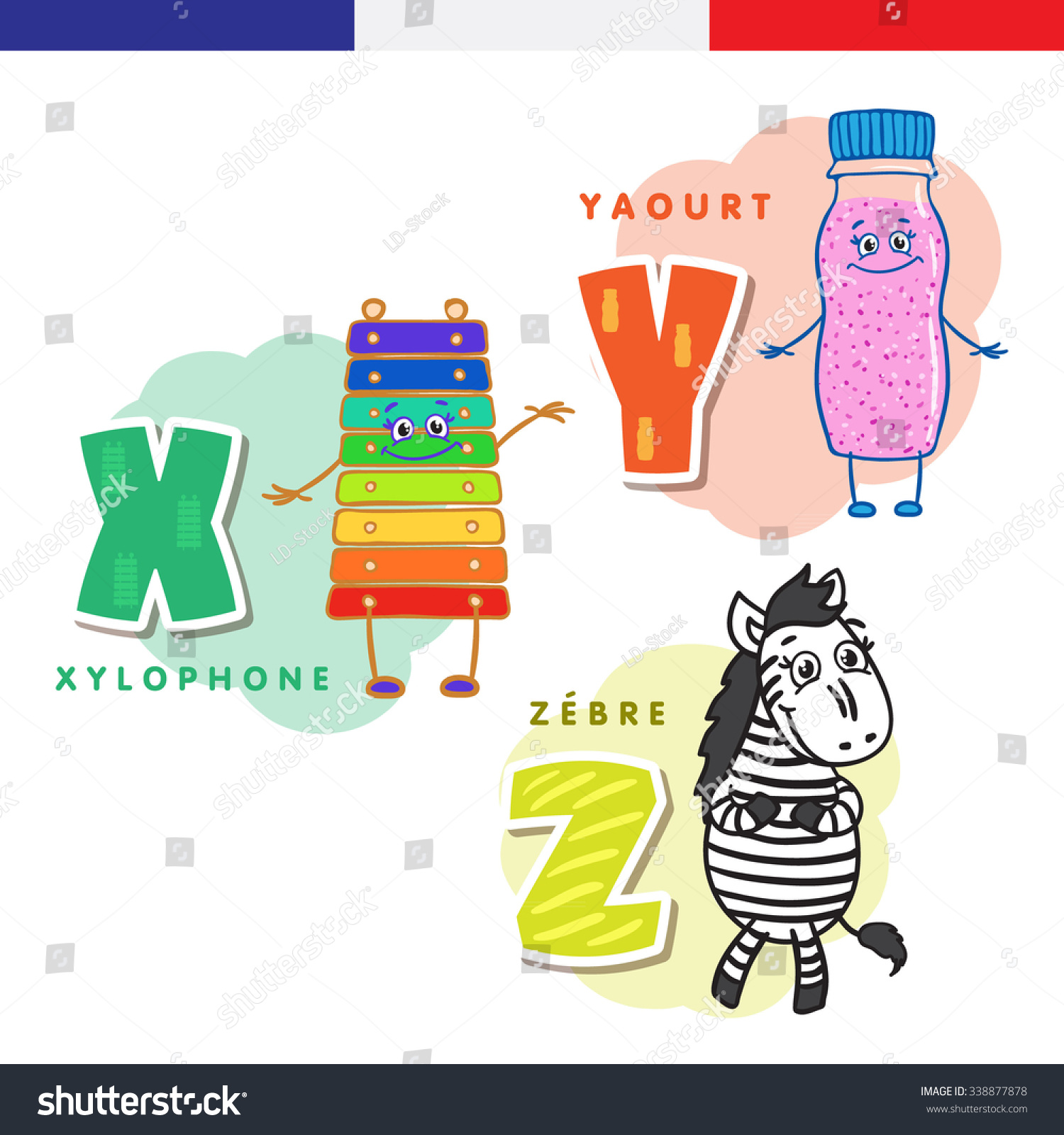 French Alphabet Xylophone Yogurt Zebra Letters Stock Illustration 338877878