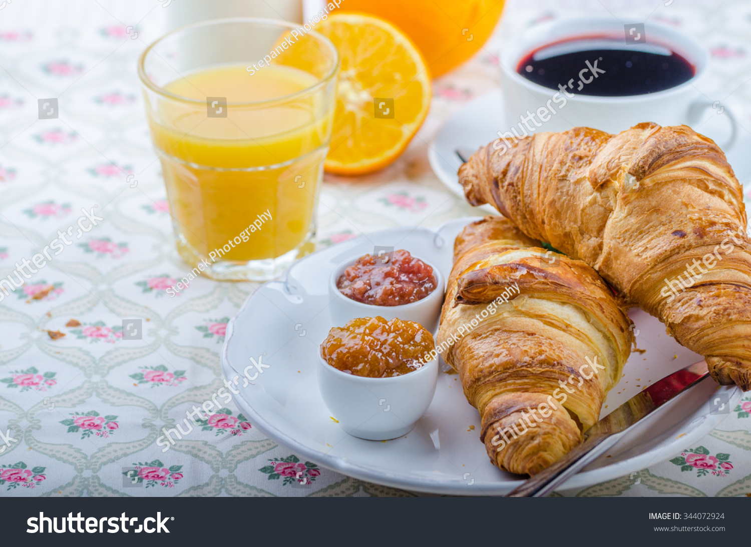 French Breakfast Croissant Coffee Jam Orange Stock Photo Edit Now