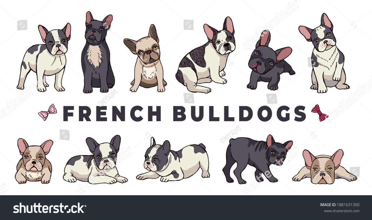 French Bulldogs Bulldog Set Funny Cartoon Stock Illustration 1881631390 ...