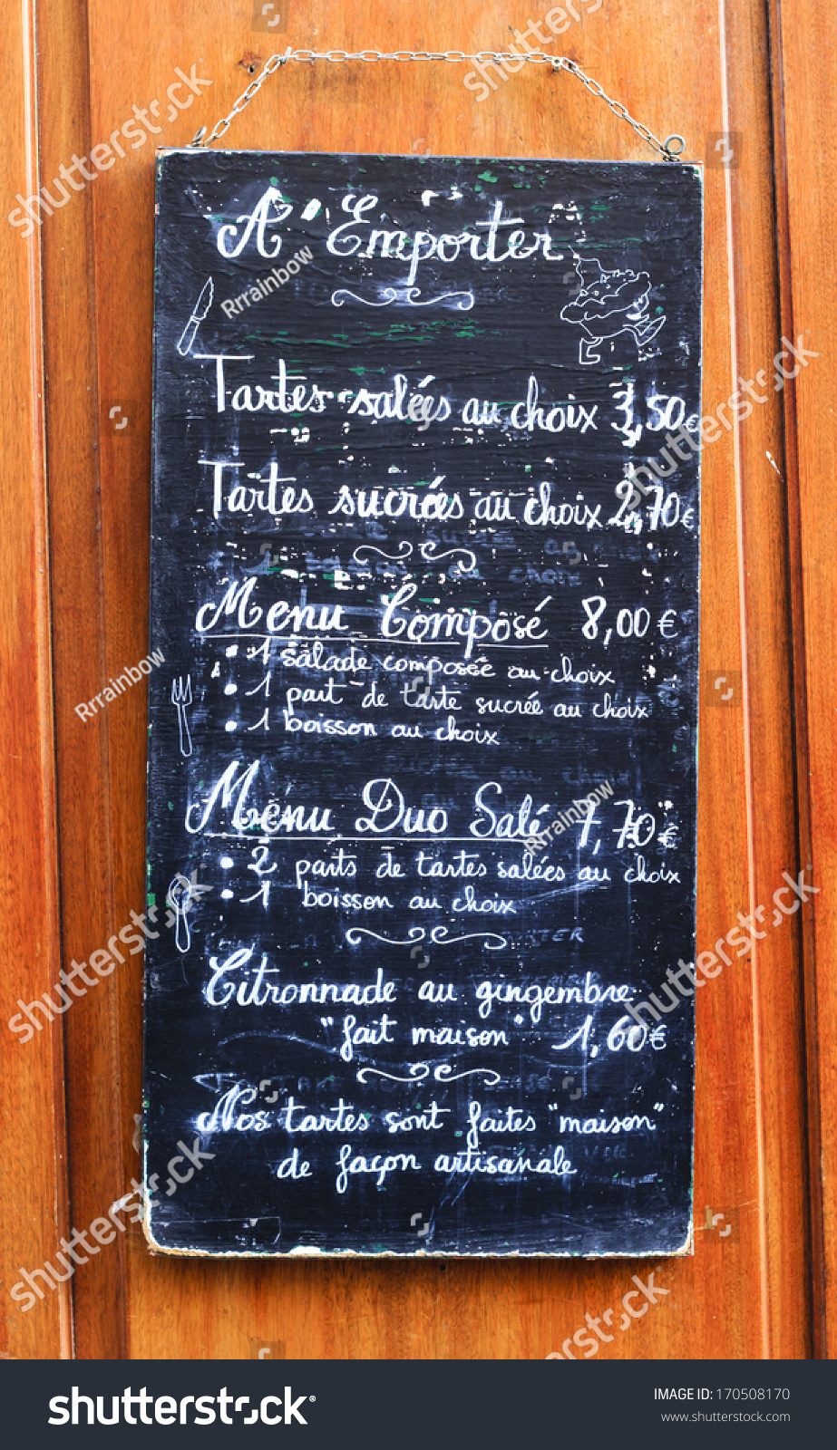 French Cafe Menu Board Handwritten In Chalk On Blackboard Hanging On ...