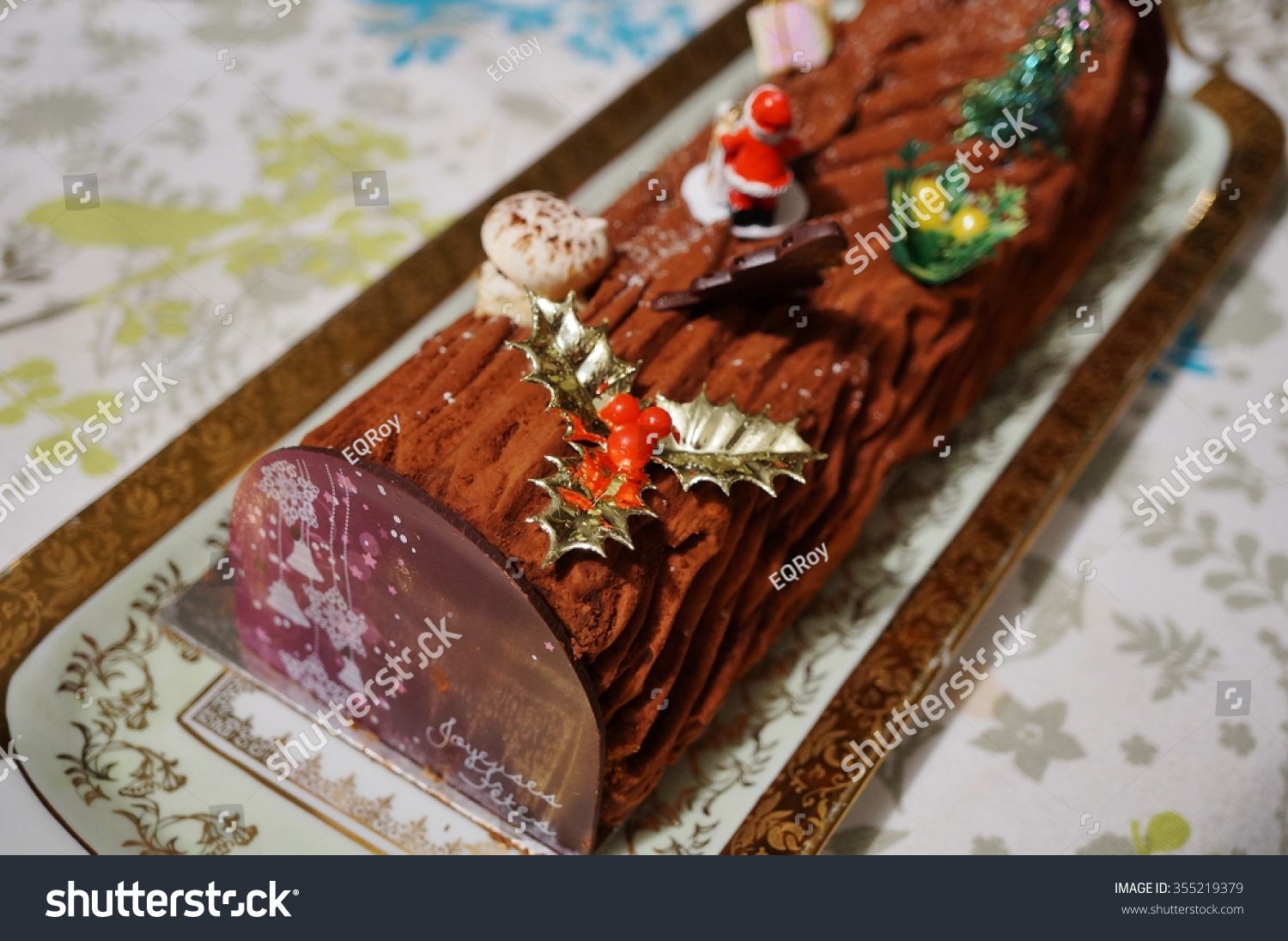 French Chocolate Yule Log Cake Christmas Stock Photo Edit Now 355219379