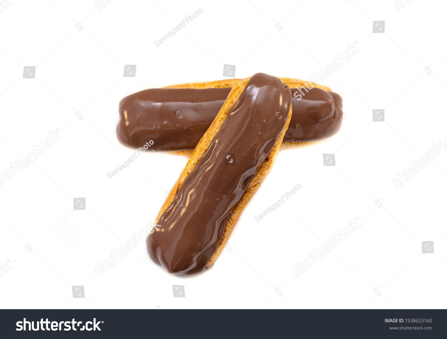 French Eclair Chocolate Brown Glaze Eclairs Stock Photo Edit Now 1538623160