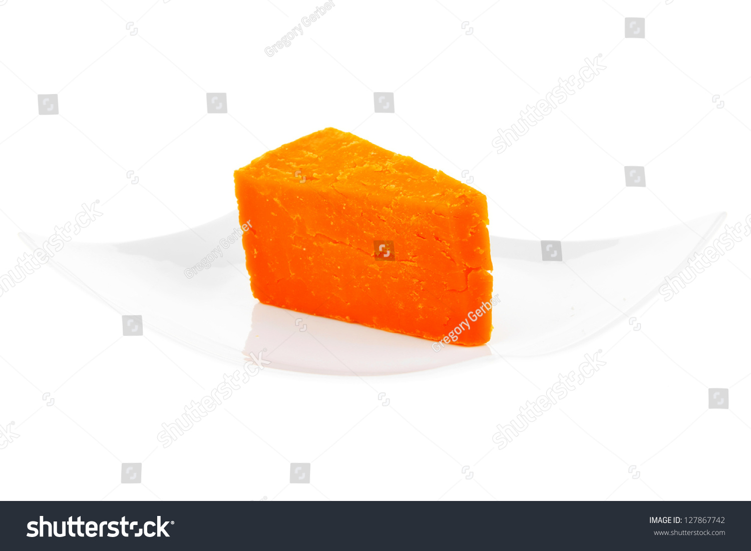 French Gourmet Dark Cheddar Cheese Served On A Ceramic Plate Isolated ...